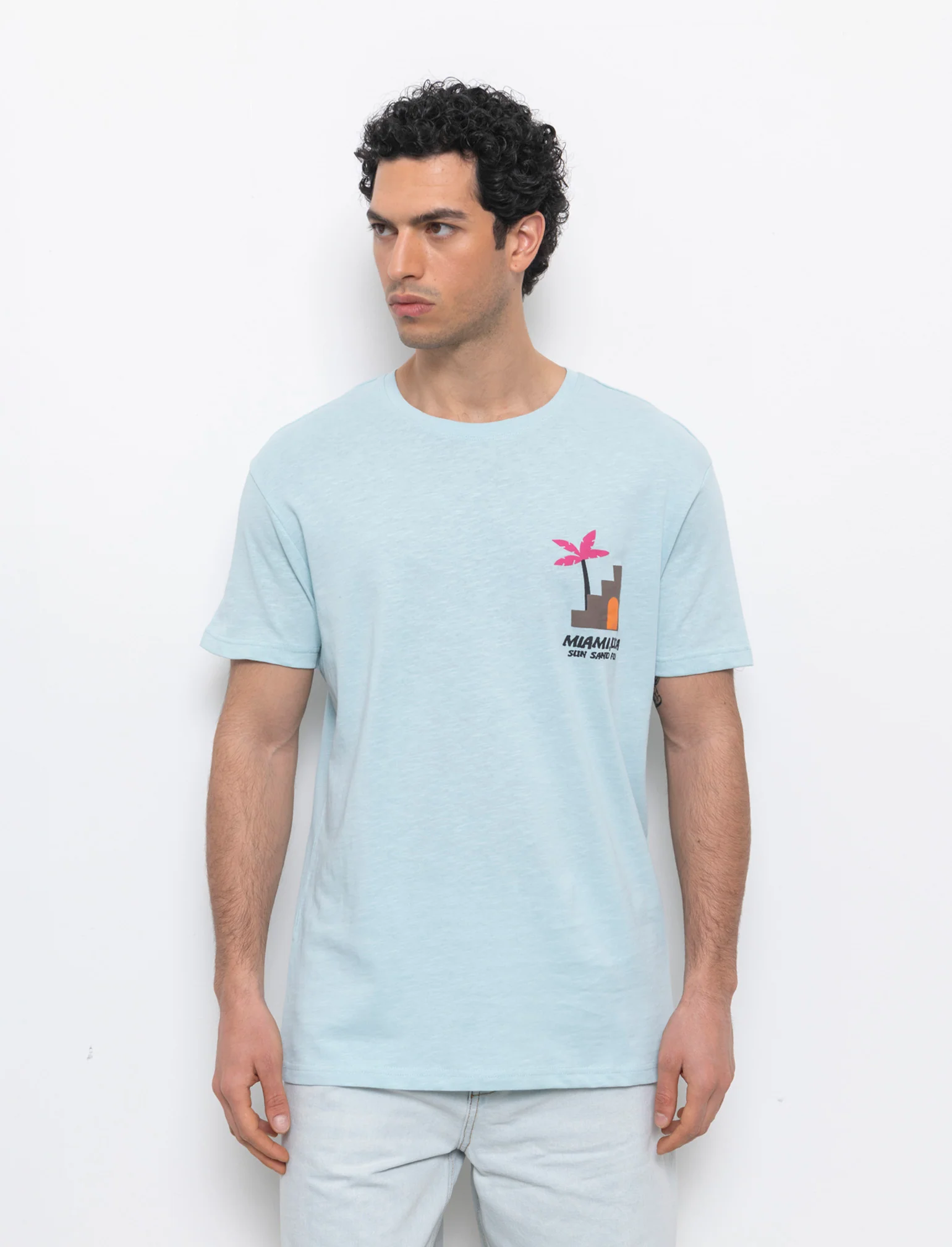 T-shirt effetto maglina con stampa puffy da uomo - Azzurro - Image 3