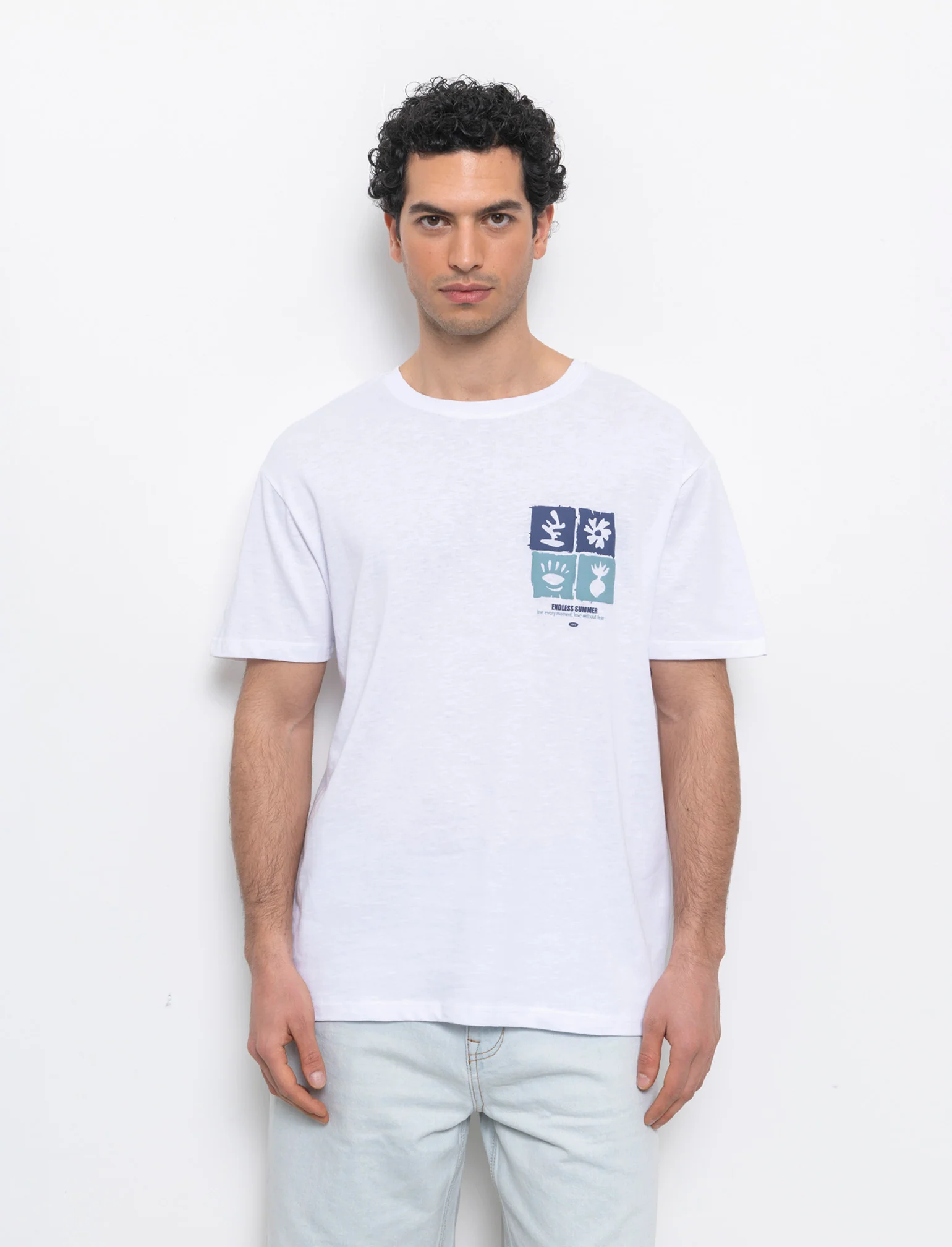 T-shirt effetto maglina con stampa puffy da uomo - Bianco - Image 3