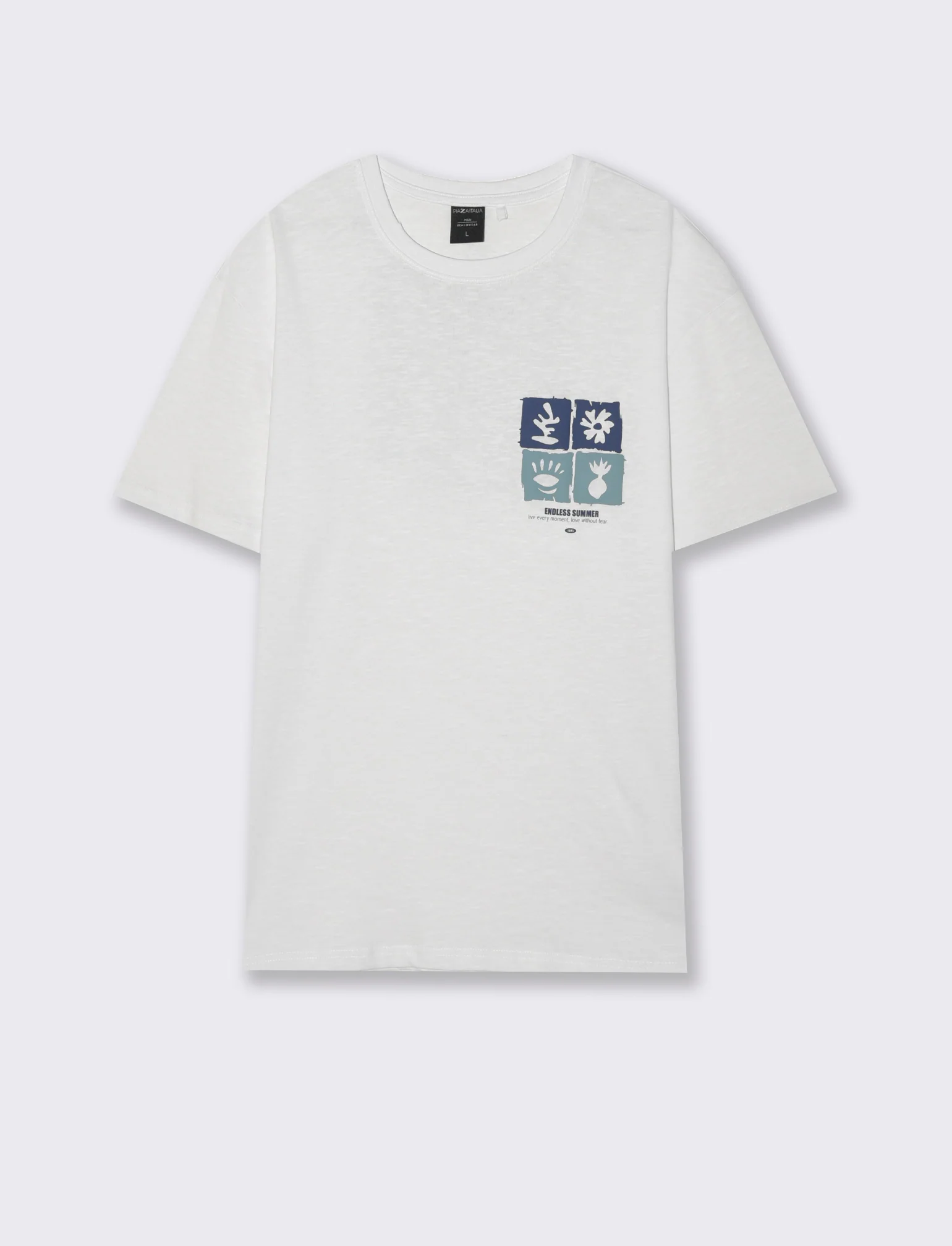 T-shirt effetto maglina con stampa puffy da uomo - Bianco - Image 4