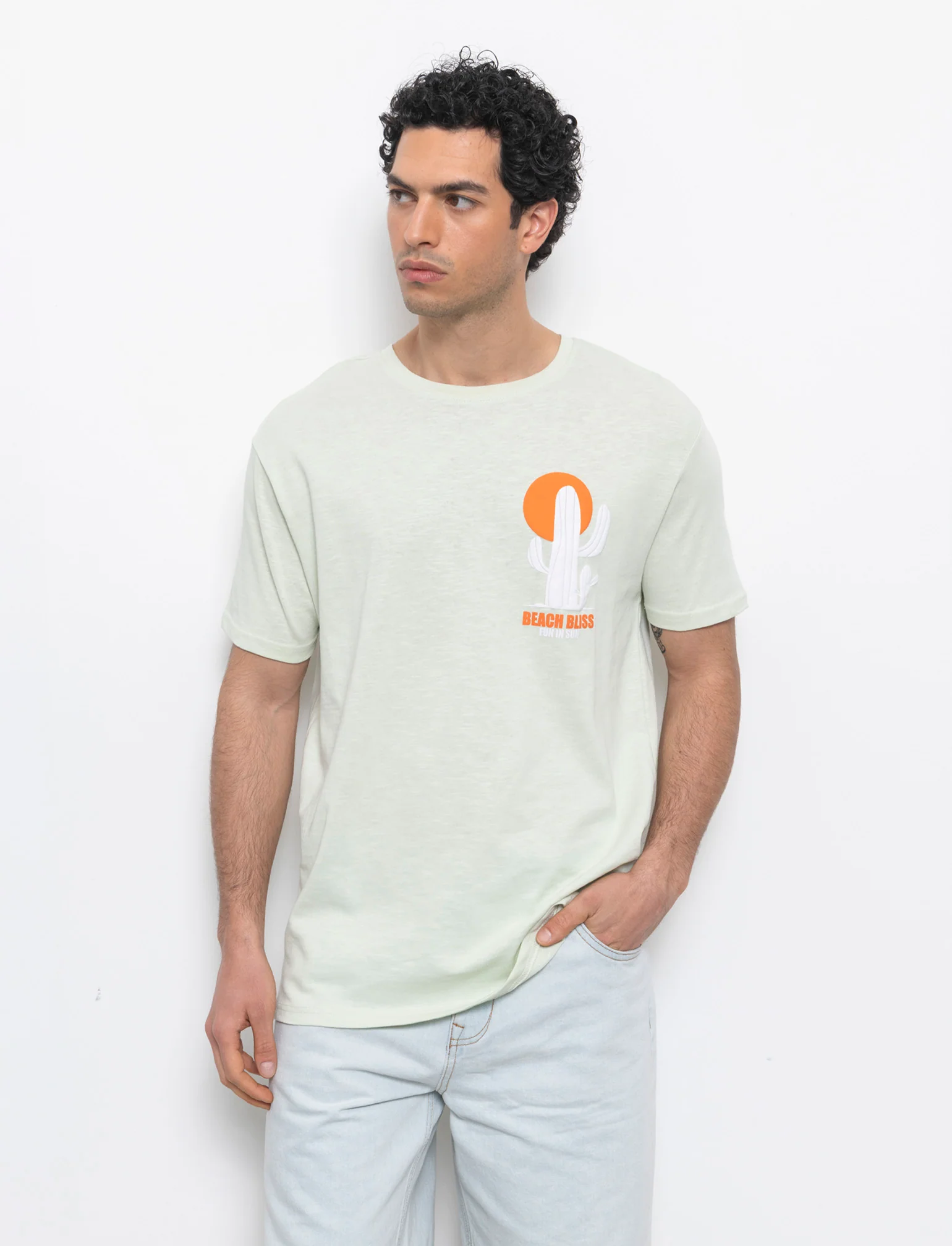 T-shirt effetto maglina con stampa puffy da uomo - Verde - Image 3