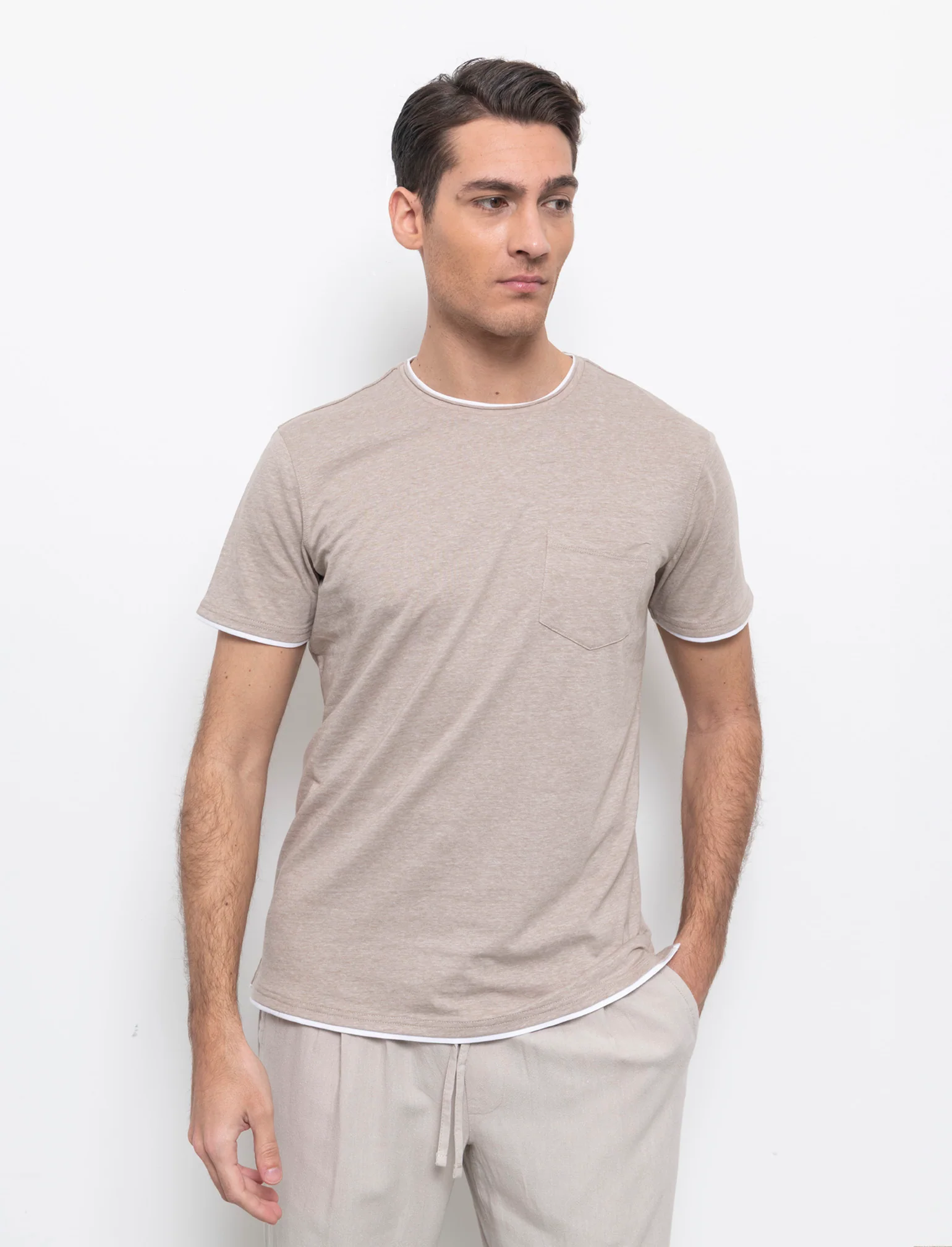 T-shirt effetto melange con tasca da uomo - Beige