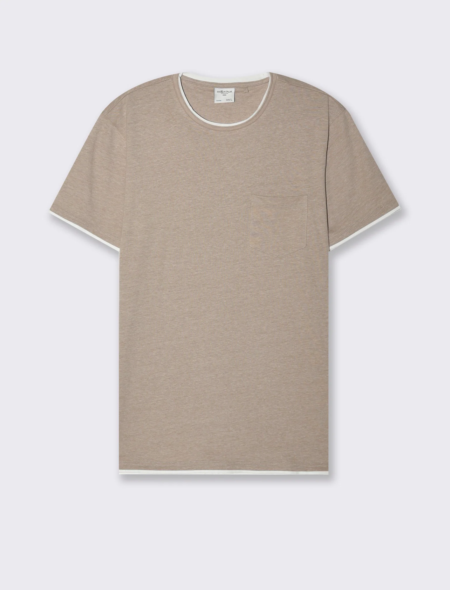 T-shirt effetto melange con tasca da uomo - Beige - Image 4