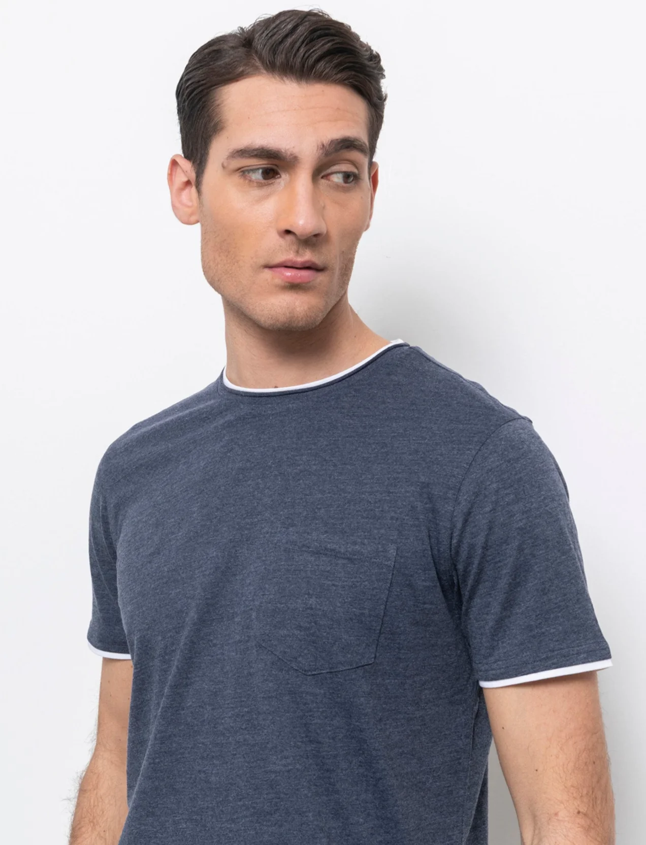 T-shirt effetto melange con tasca da uomo - Blu