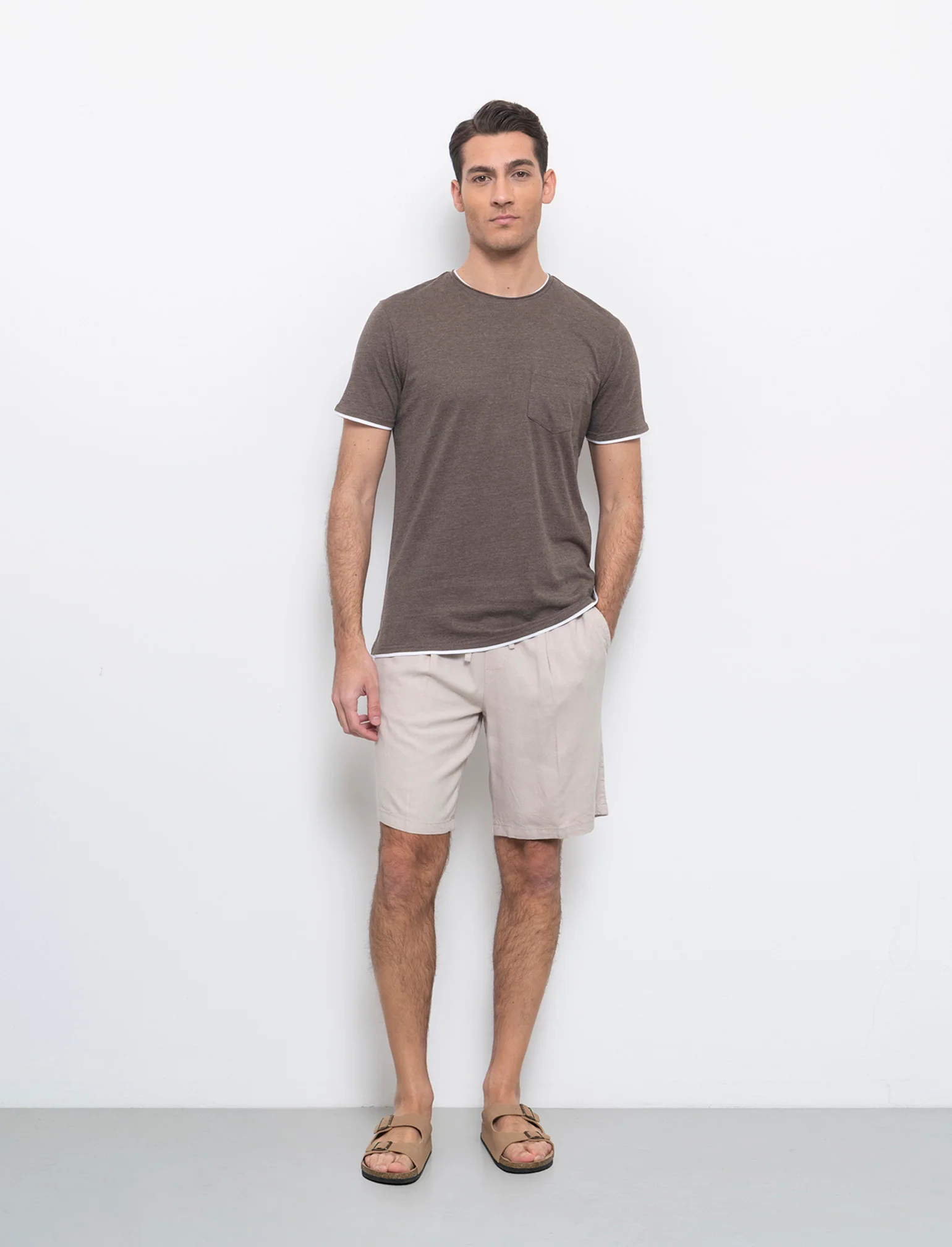 T-shirt effetto melange con tasca da uomo - Moro - Image 3