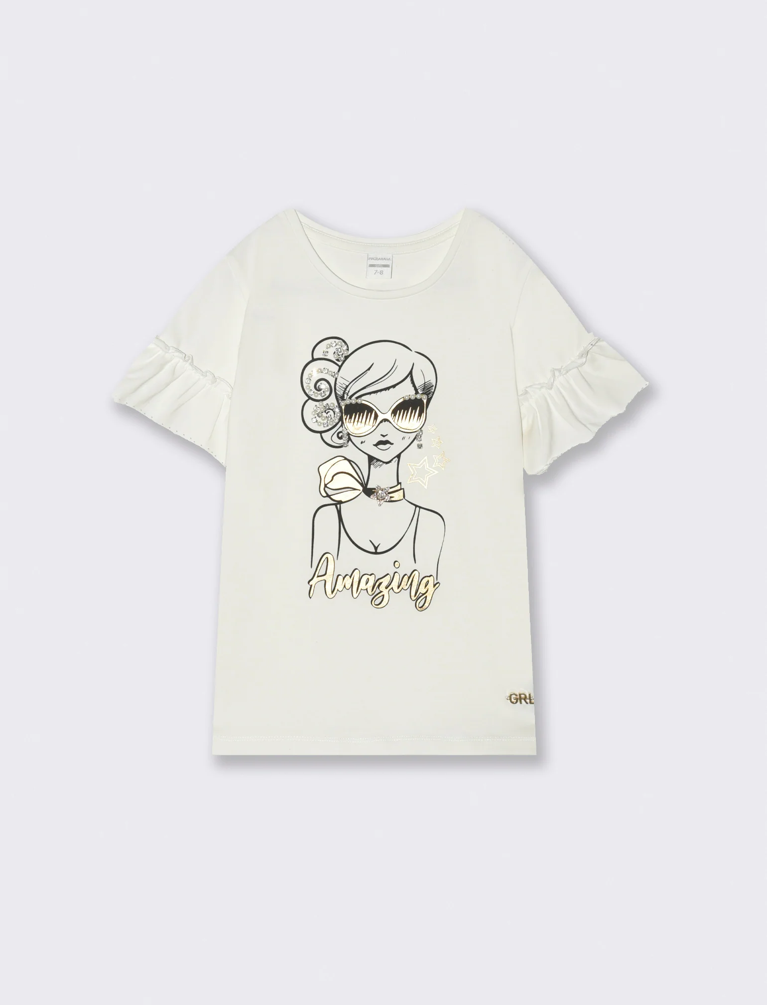 T-shirt elegante da bambina con rouches - Bianco latte - Image 3