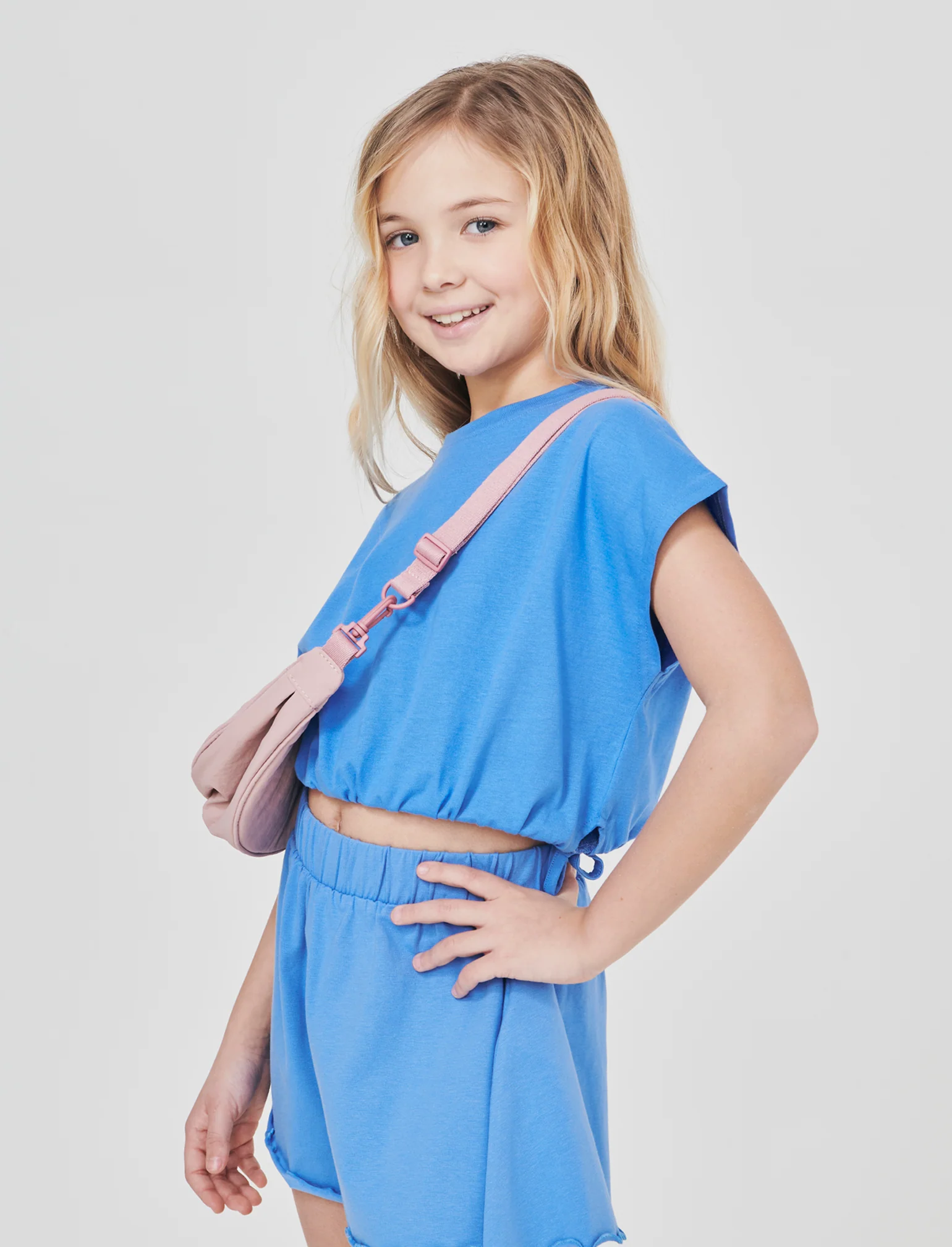 T-shirt estiva bambina con rouches - Azzurro cielo - Image 3