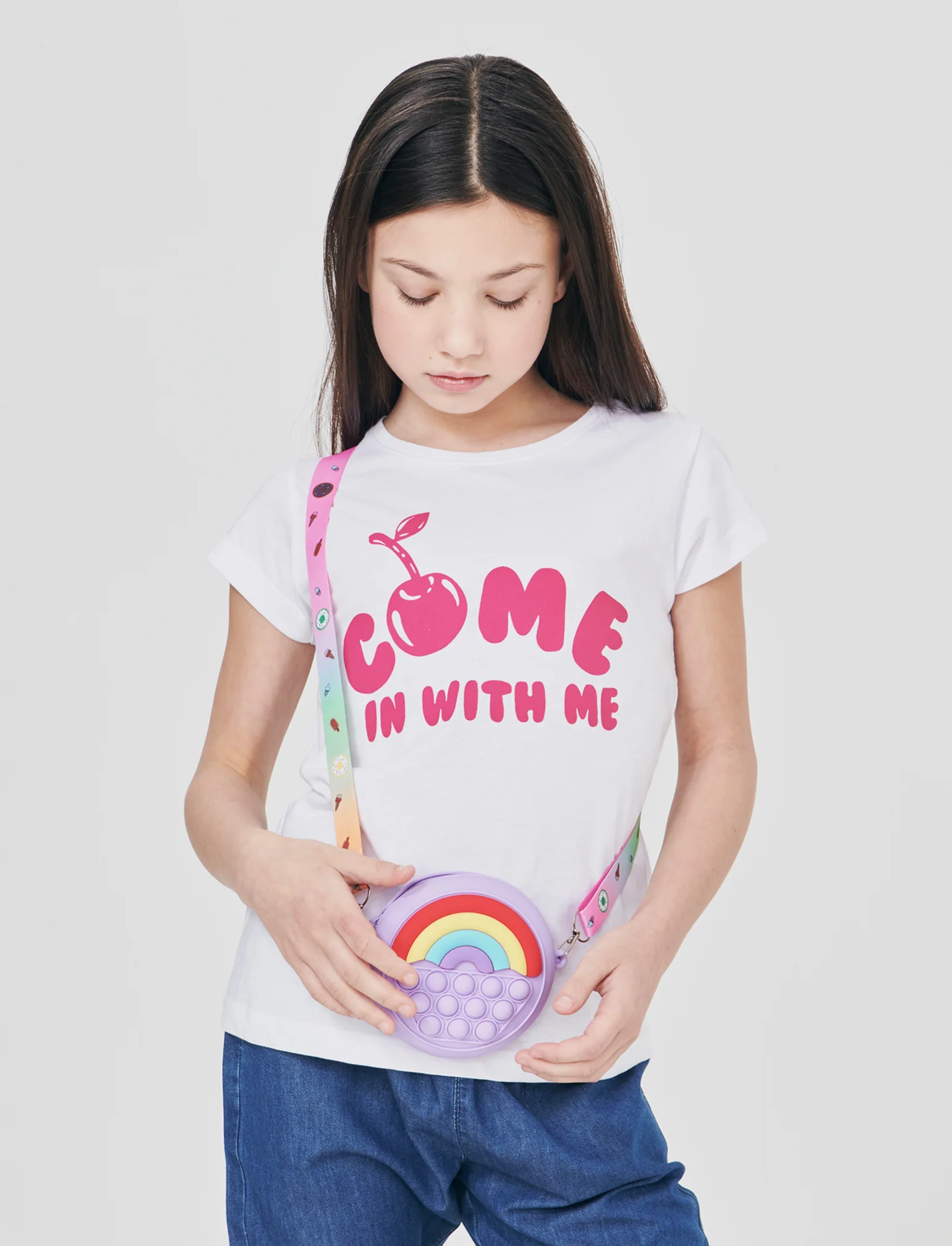 T-shirt estiva bambina con stampa colorata - Bianco