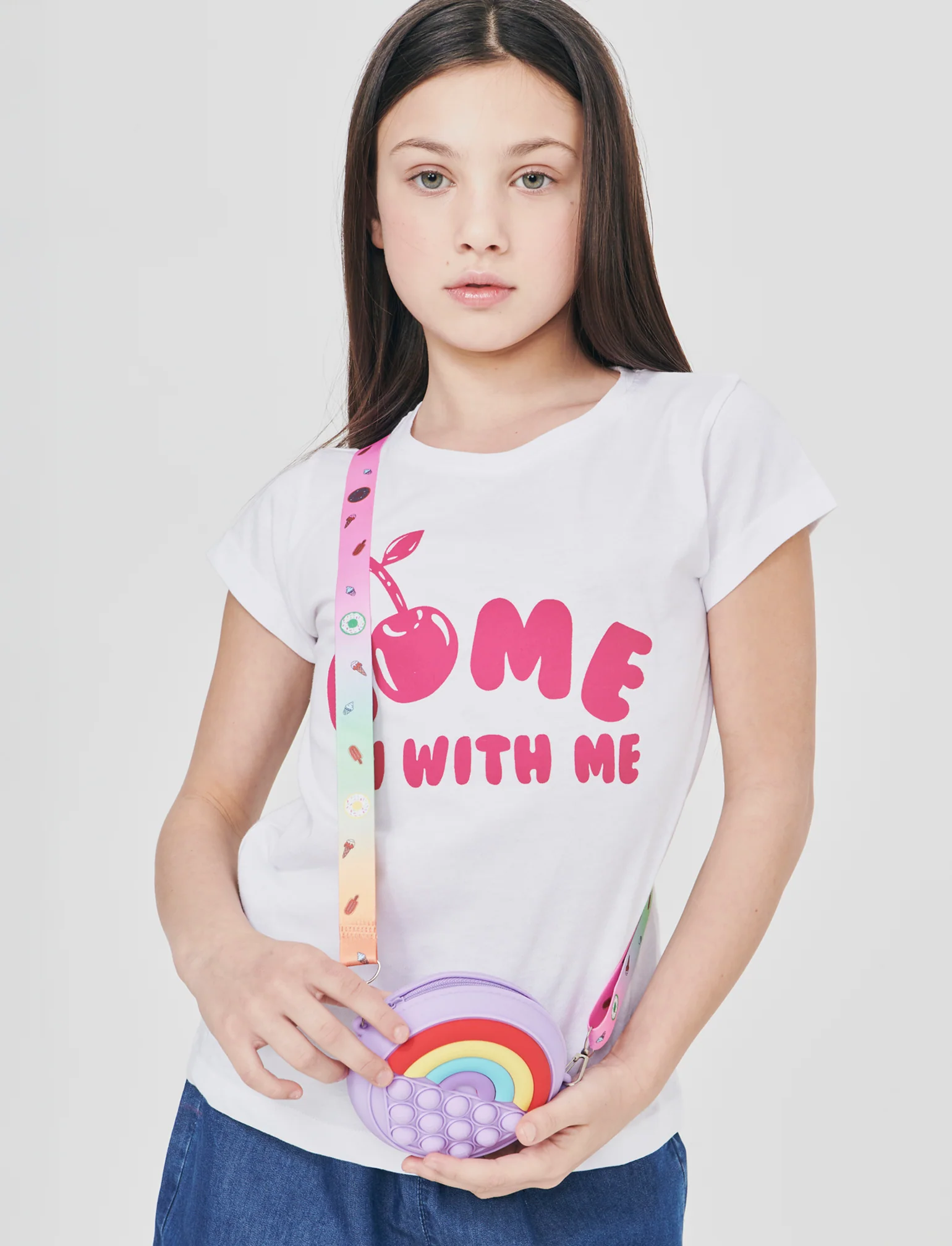T-shirt estiva bambina con stampa colorata - Bianco - Image 3