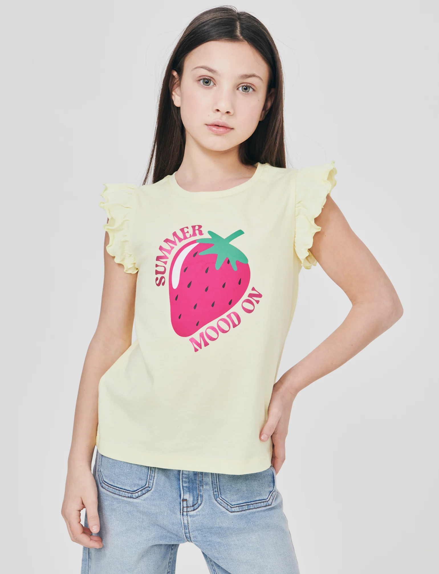 T-shirt estiva bambina con stampa colorata - Giallo - Image 4
