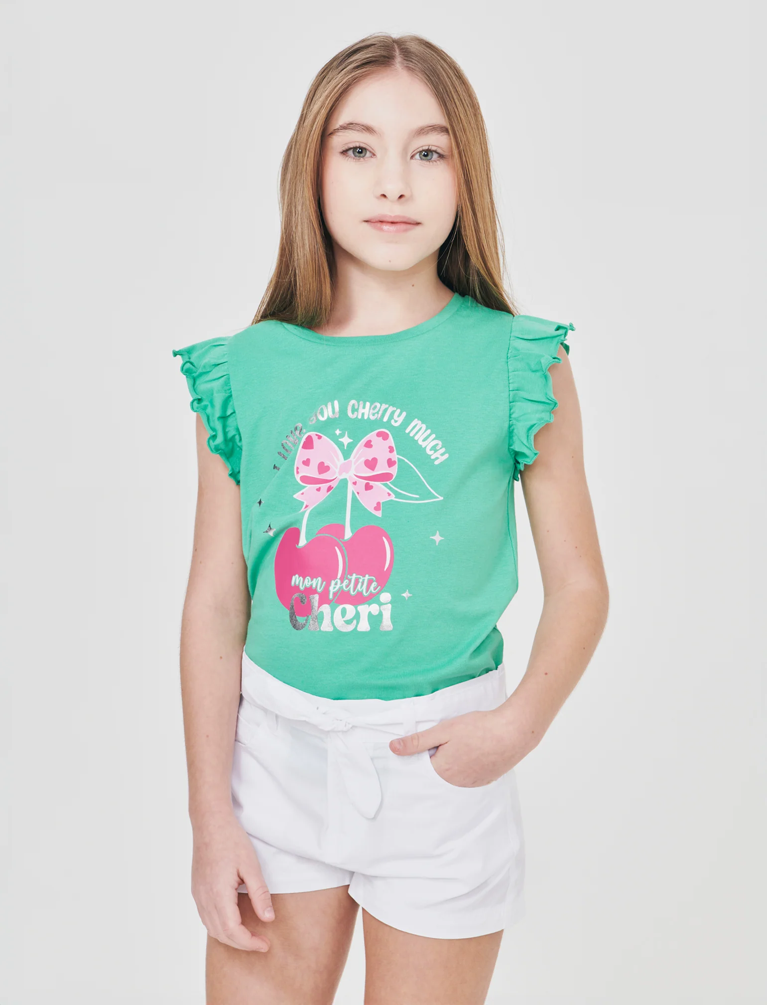 T-shirt estiva bambina con stampa colorata - Verde mela - Image 3