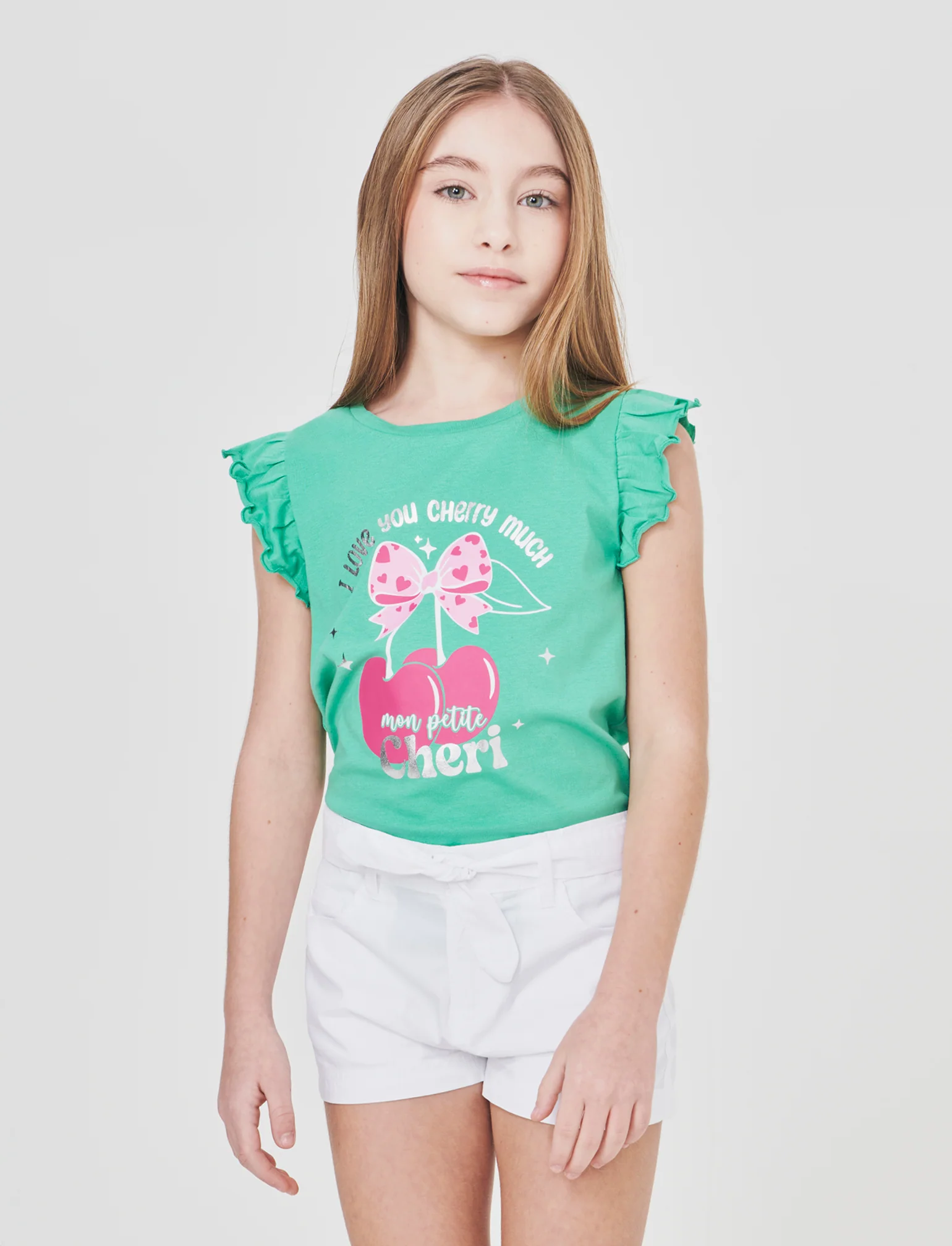 T-shirt estiva bambina con stampa colorata - Verde mela - Image 4