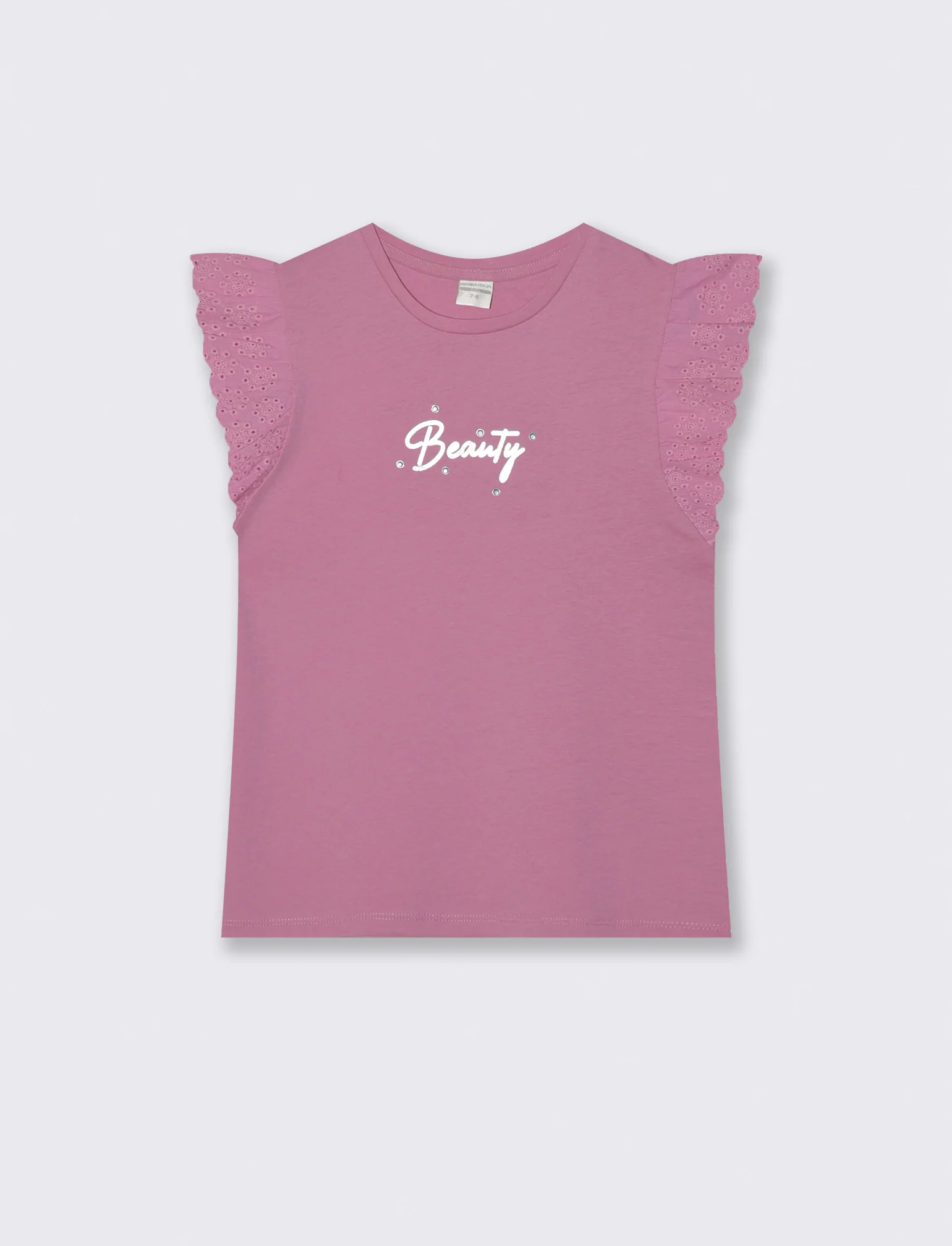 T-shirt estiva bambina con volant e strass - Rosa candy - Image 2