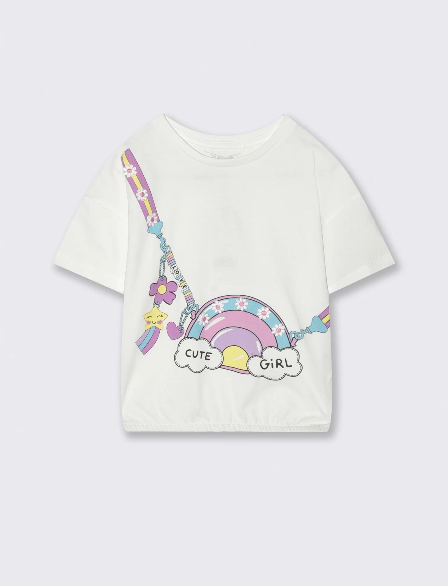 T-shirt estiva con stampa borsetta da bambina - Bianco