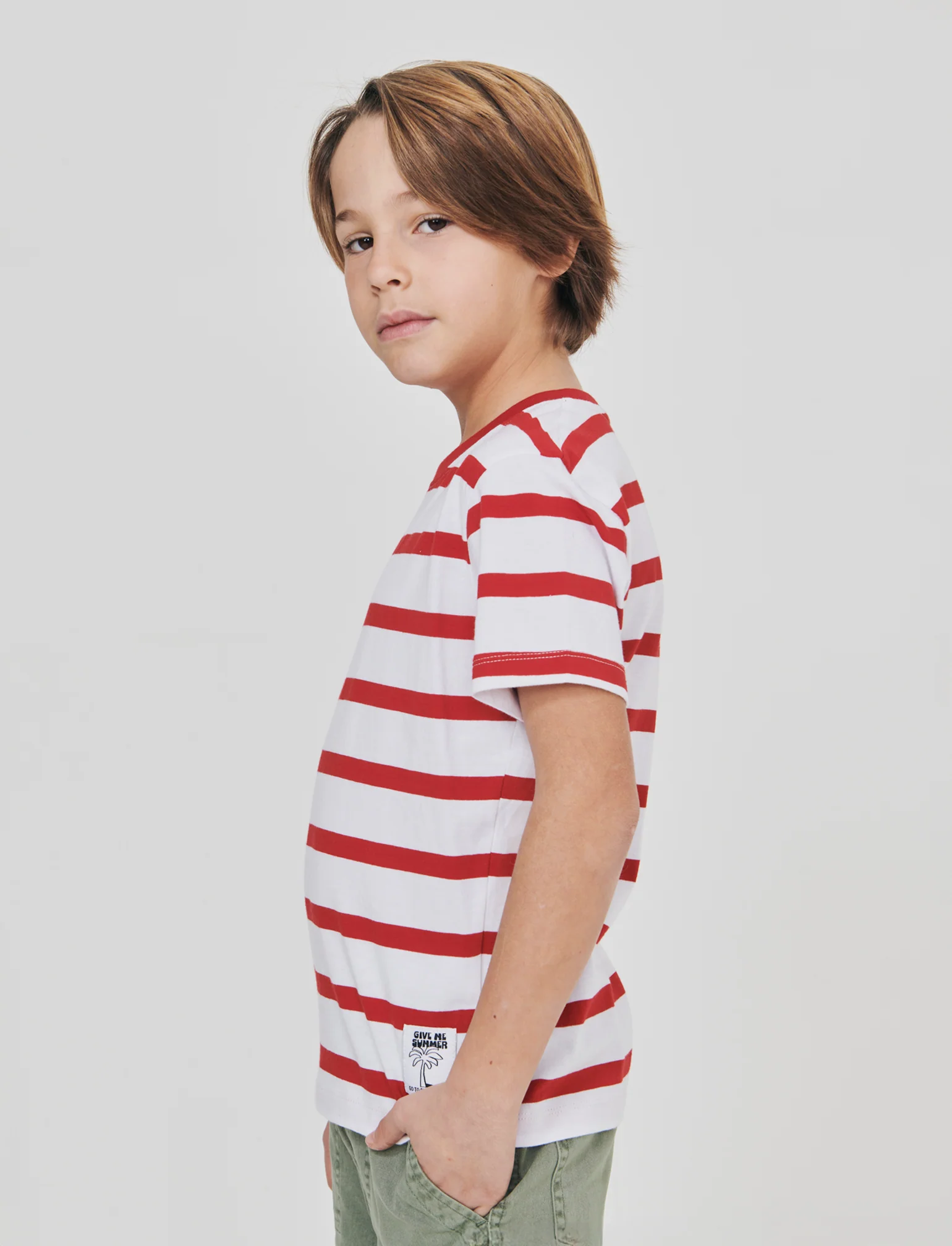 T-shirt estiva in cotone a righe - Rosso - Image 3