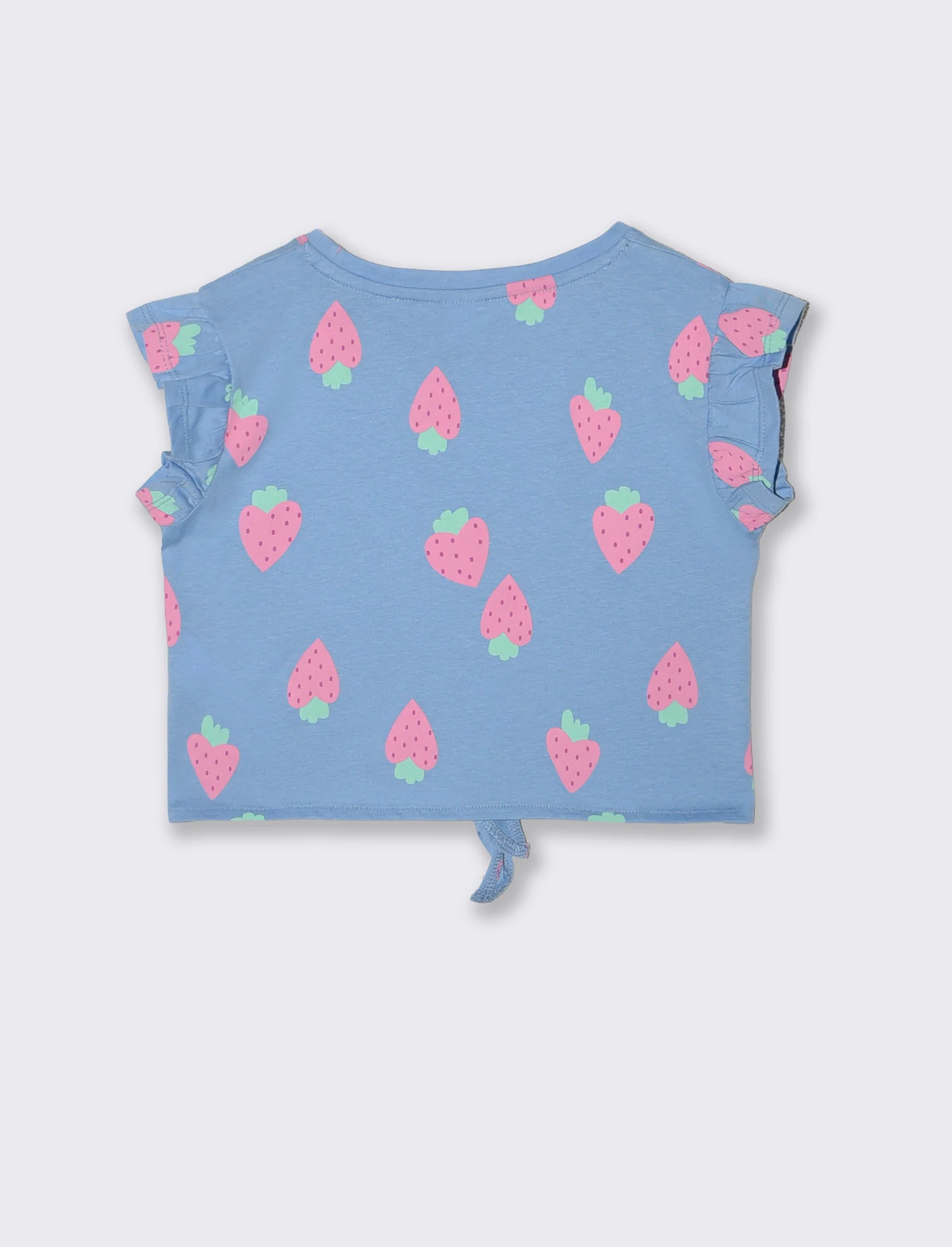 T-shirt estiva in cotone con nodo e manica aletta - Azzurro - Image 2