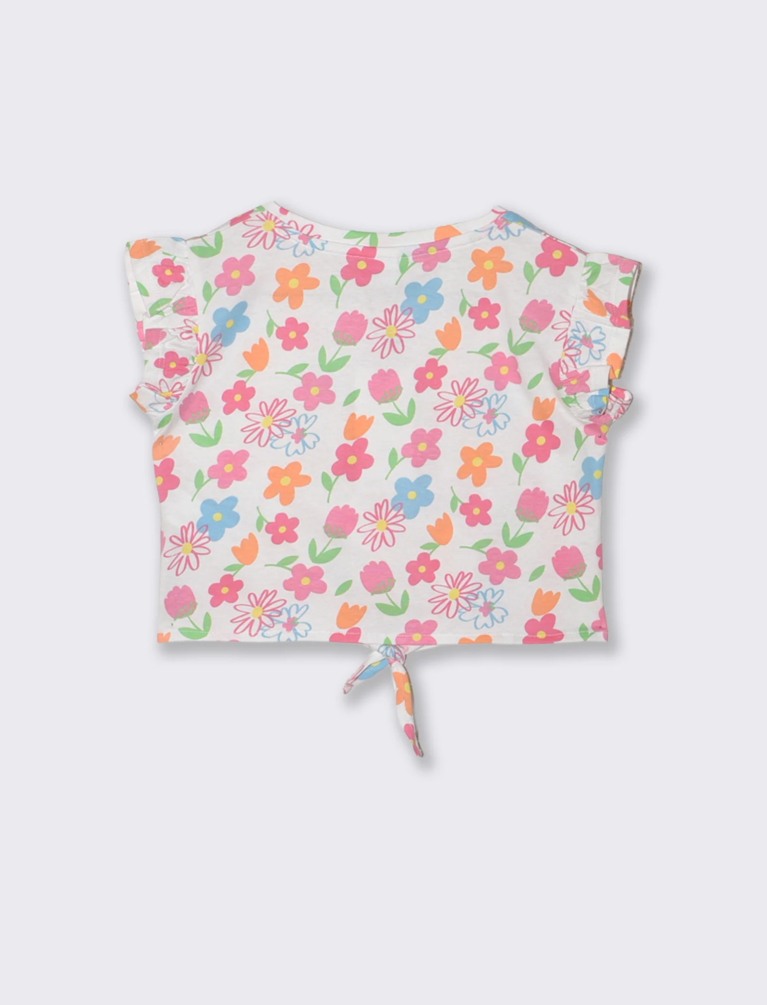 T-shirt estiva in cotone con nodo e manica aletta - Bianco - Image 2