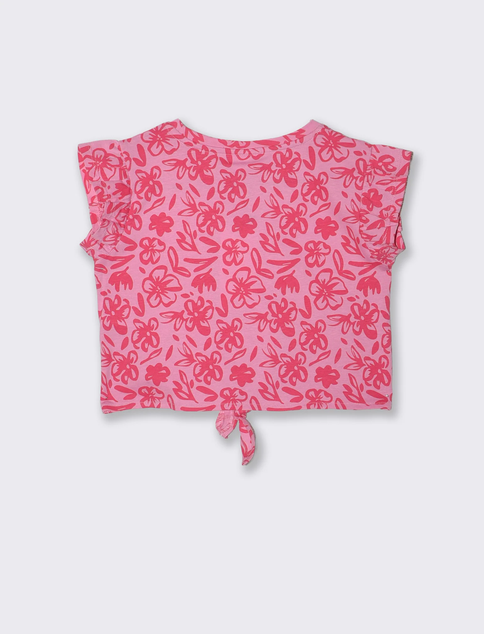 T-shirt estiva in cotone con nodo e manica aletta - Rosa - Image 2