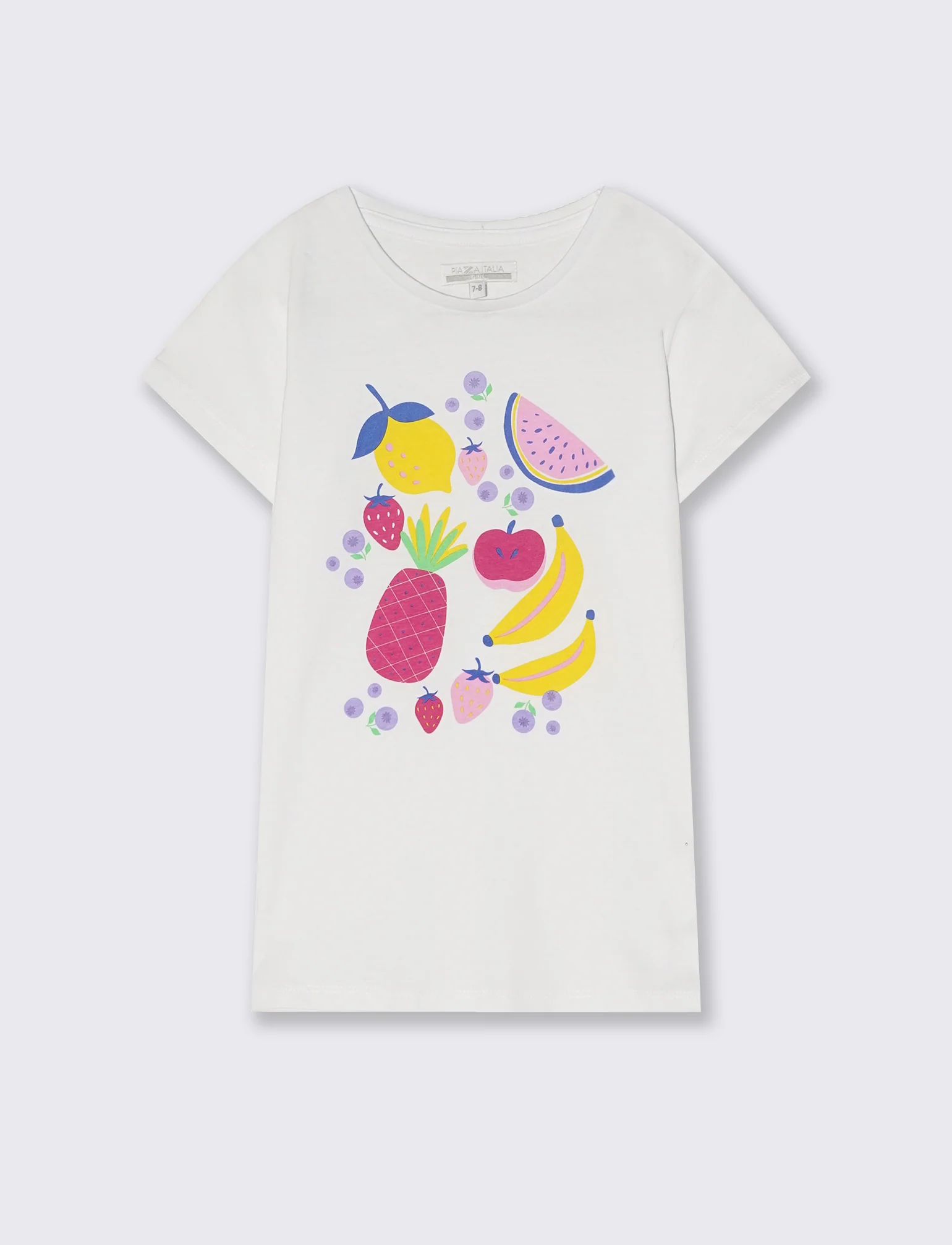 T-shirt estiva mezza manica con stampa colorata e lucida. - Bianco