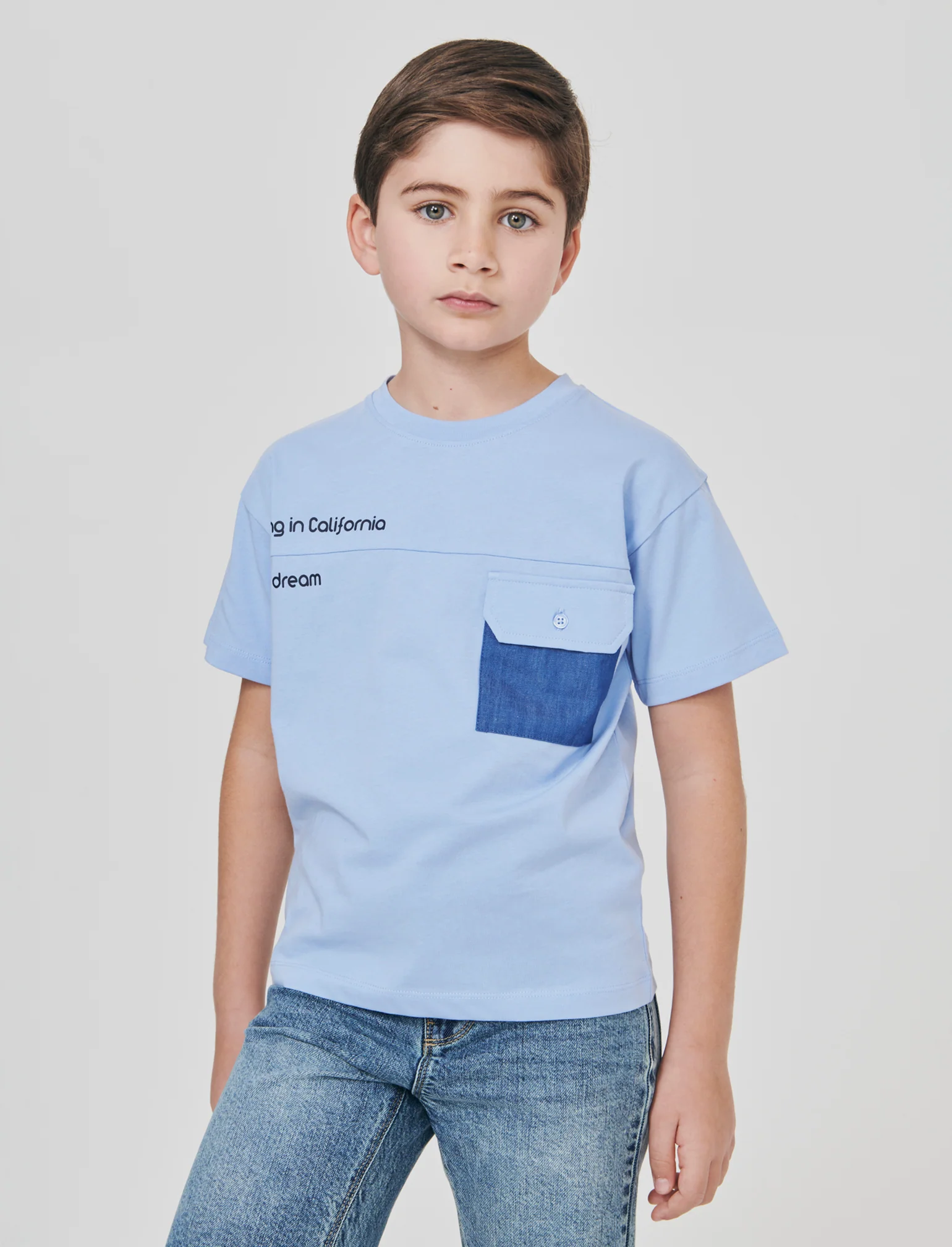 T-shirt giro collo con tasca in chambray - Azzurro - Image 2