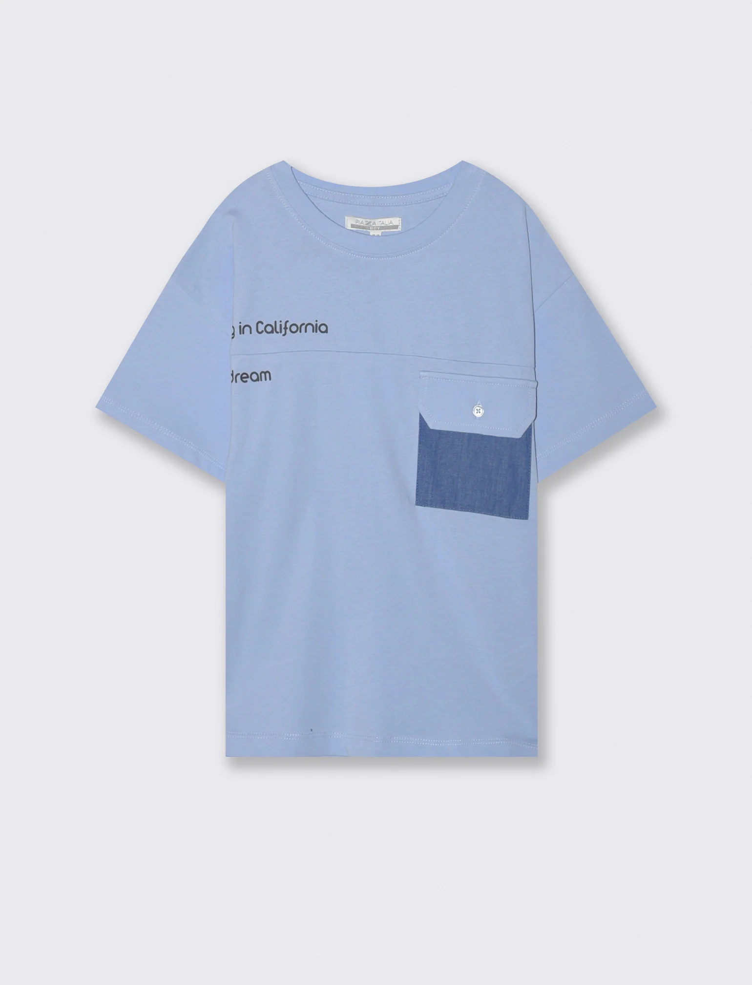 T-shirt giro collo con tasca in chambray - Azzurro - Image 5