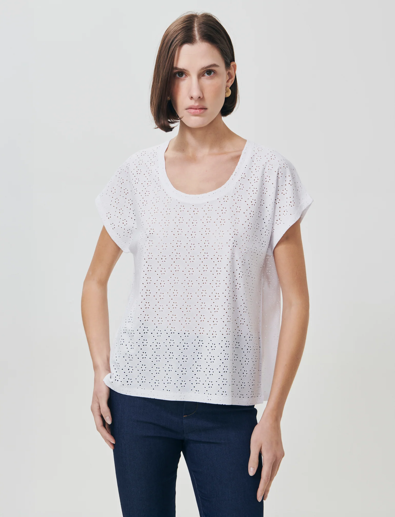 T-Shirt Girocollo a Maniche Corte Fit Morbido - Bianco - Image 3