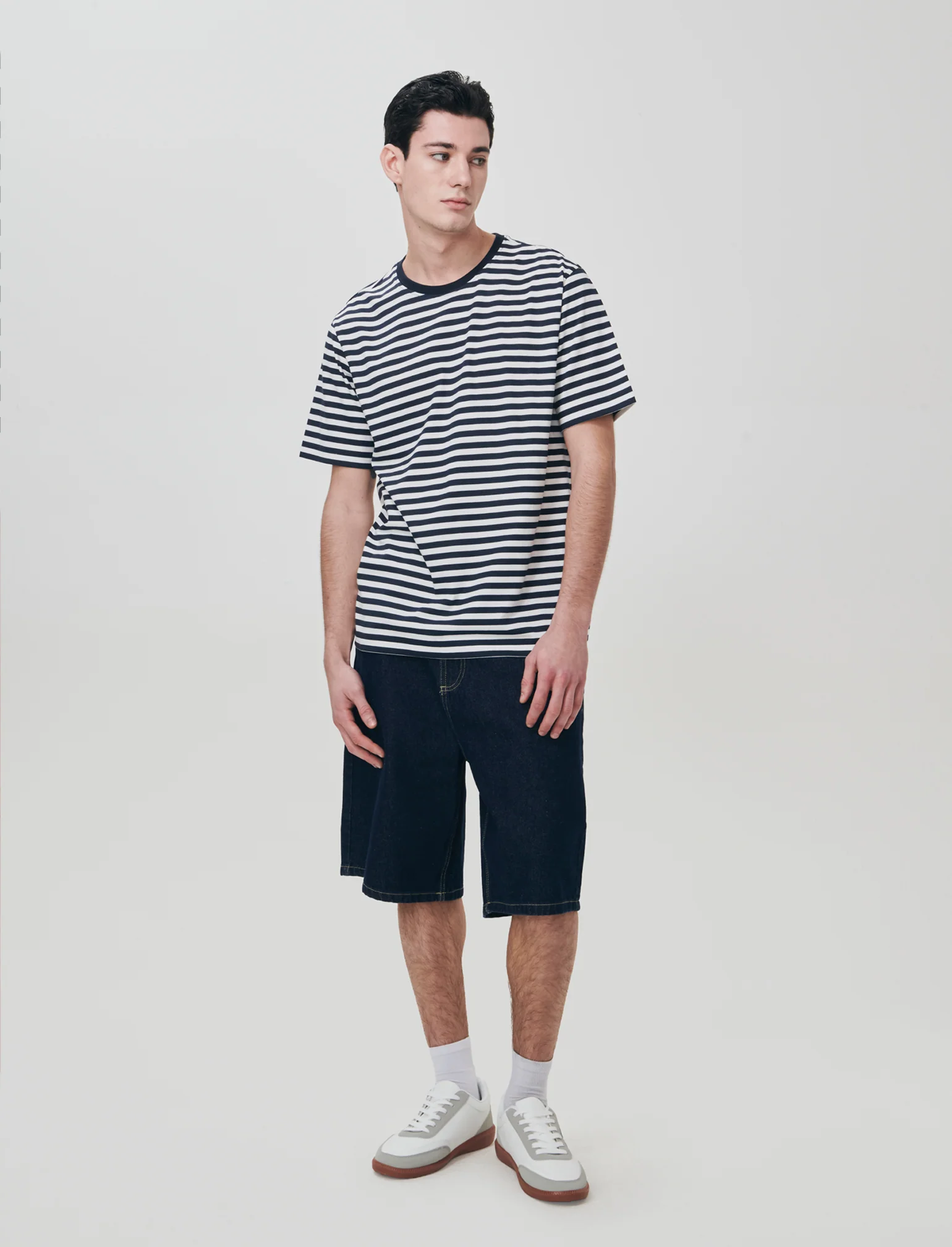 T-shirt girocollo a righe in jersey - Blu - Image 3