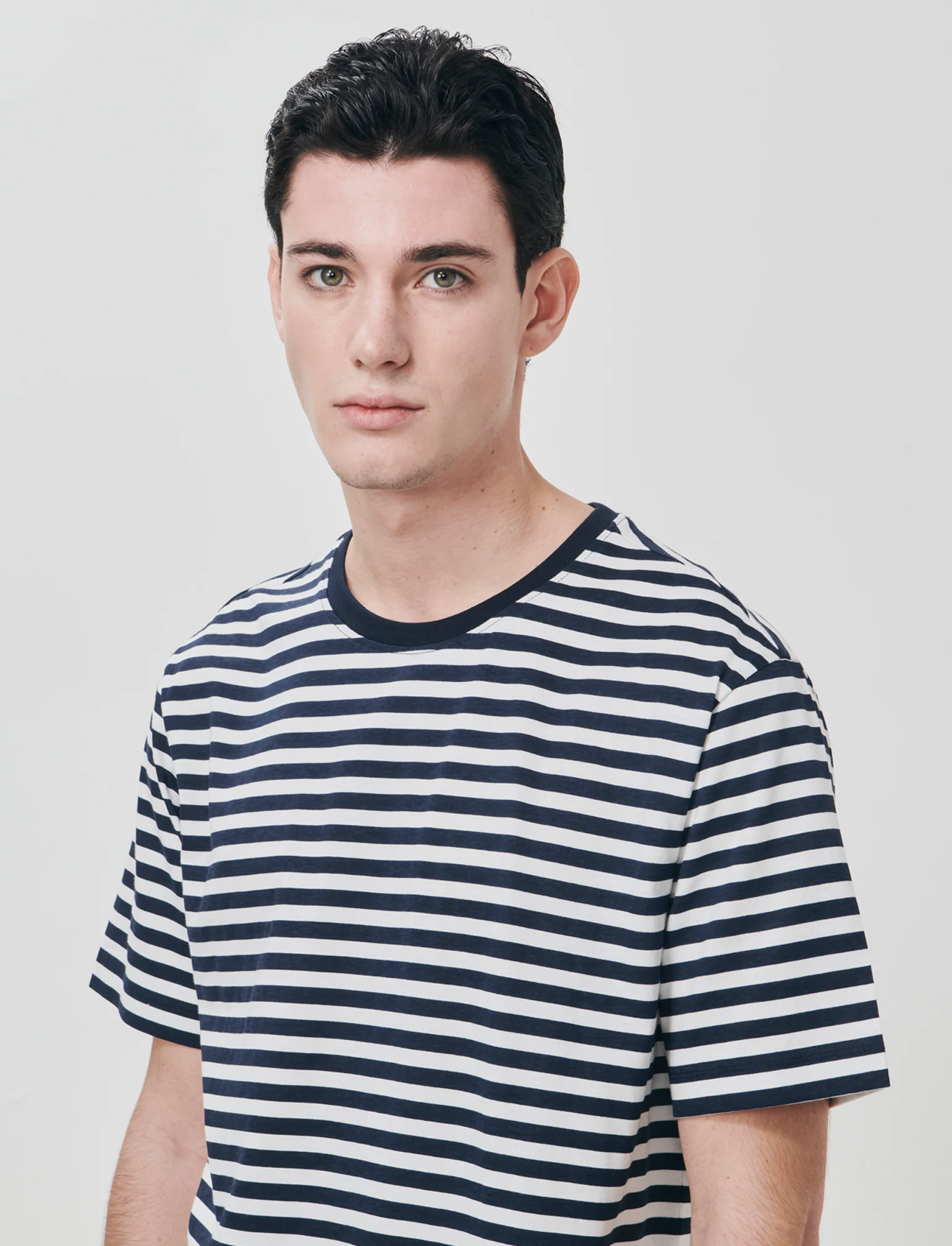 T-shirt girocollo a righe in jersey - Blu - Image 4