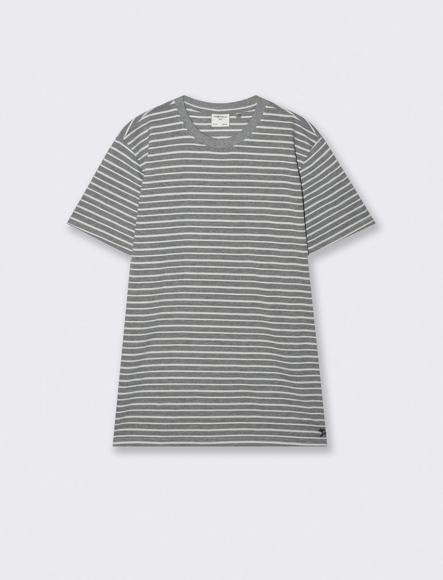 T-shirt girocollo a righe jacquard - Blu