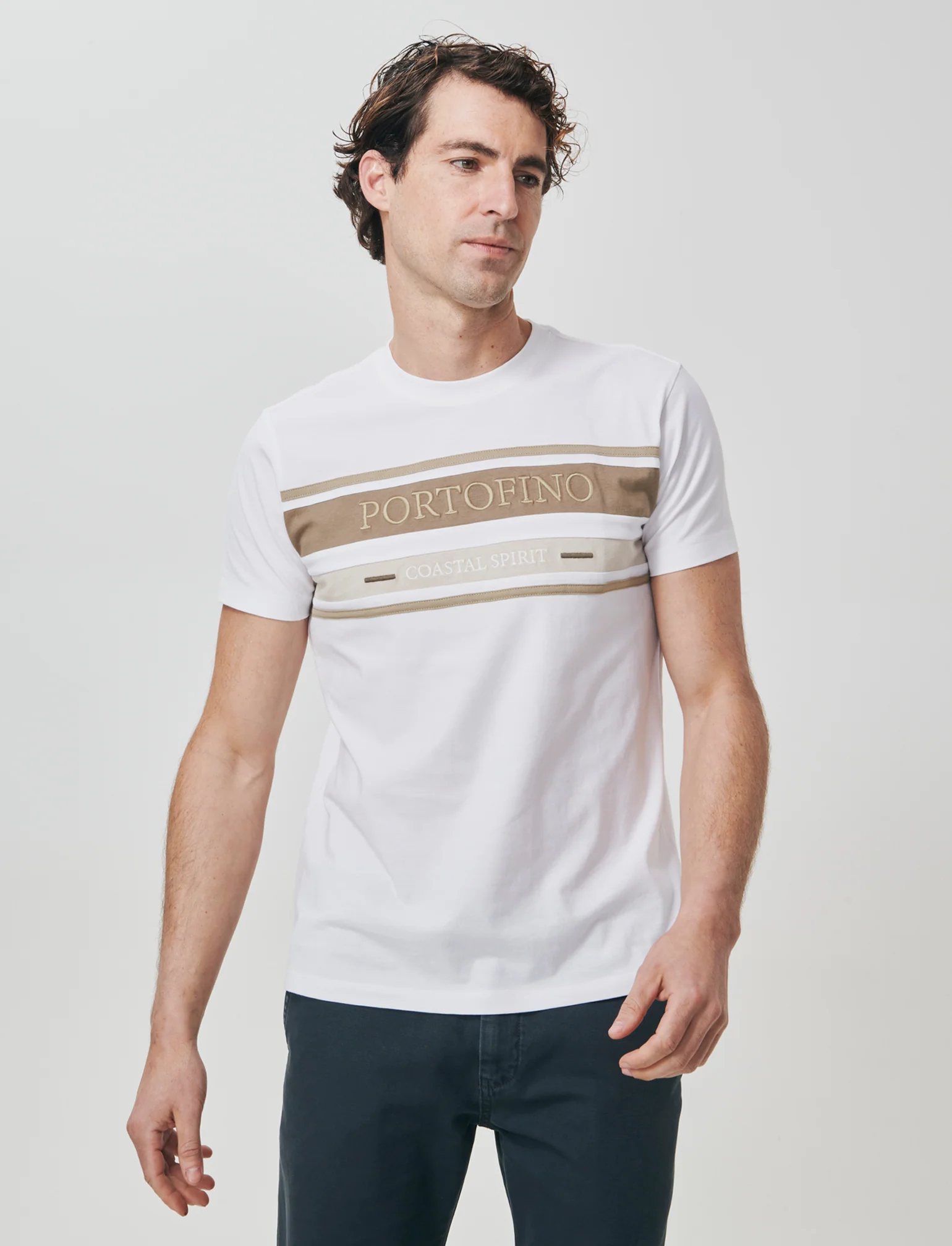 T-shirt girocollo con fascia e ricamo - Bianco