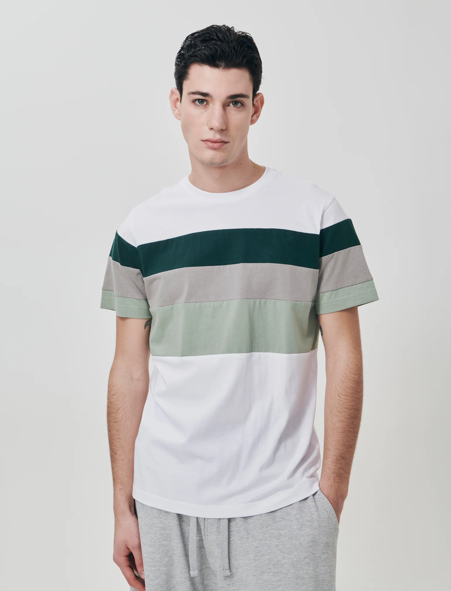 T-shirt girocollo con fascia multipla - Bianco - Image 3