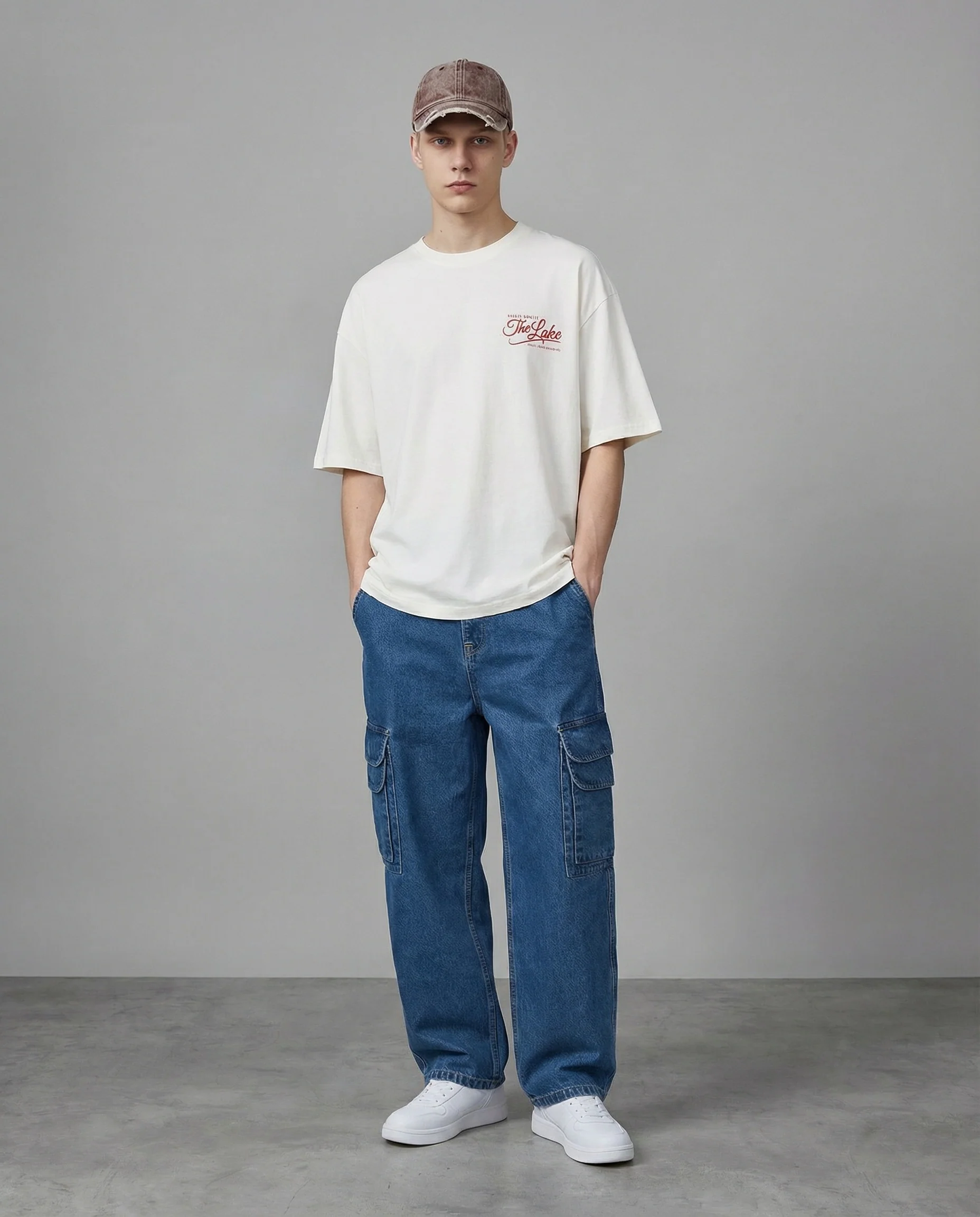 T-shirt girocollo con stampa boxy fit - Bianco - Image 3
