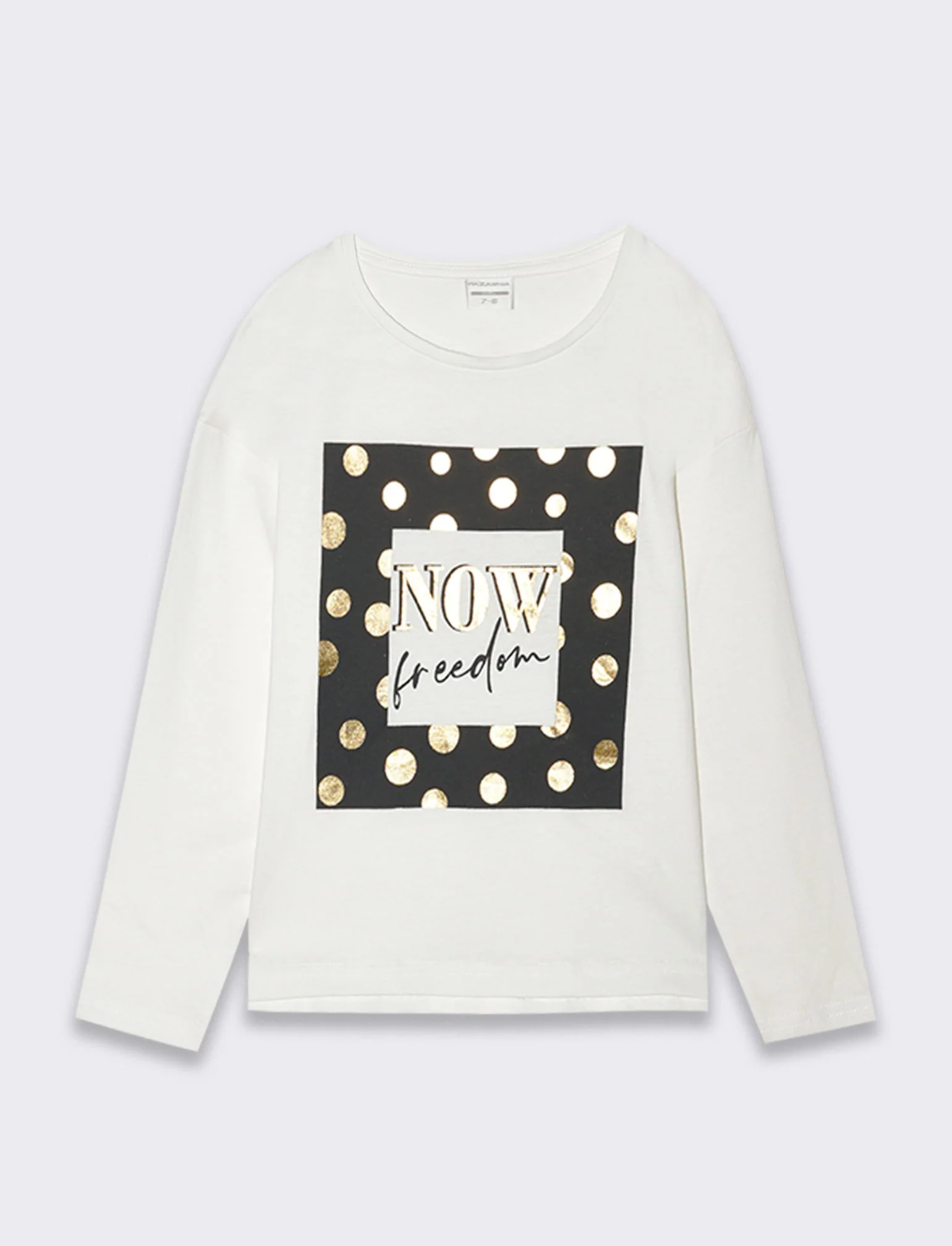 T-shirt girocollo con stampa lucida da bambina - Bianco latte