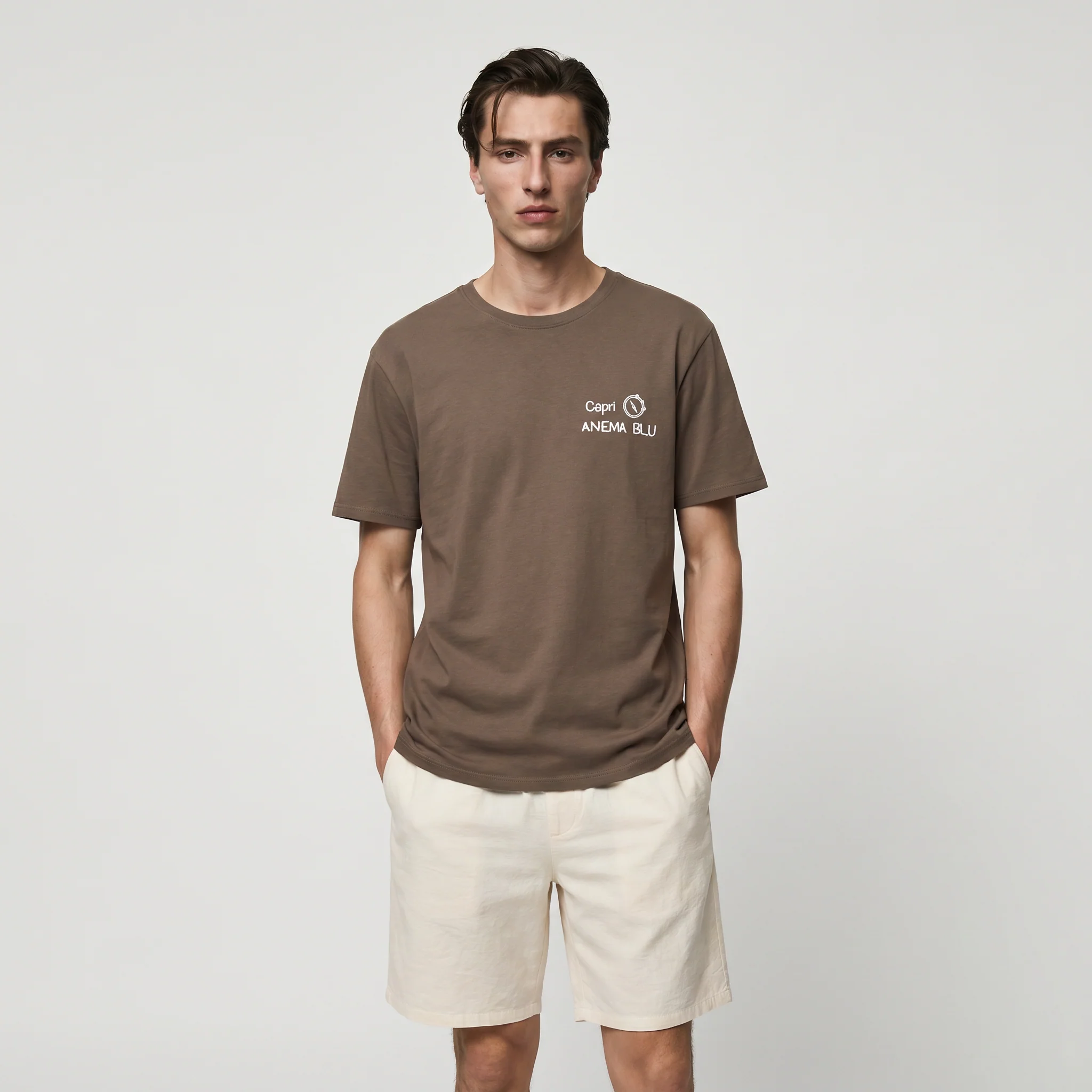 T-shirt girocollo con stampa spray effetto - Grigio fango - Image 3