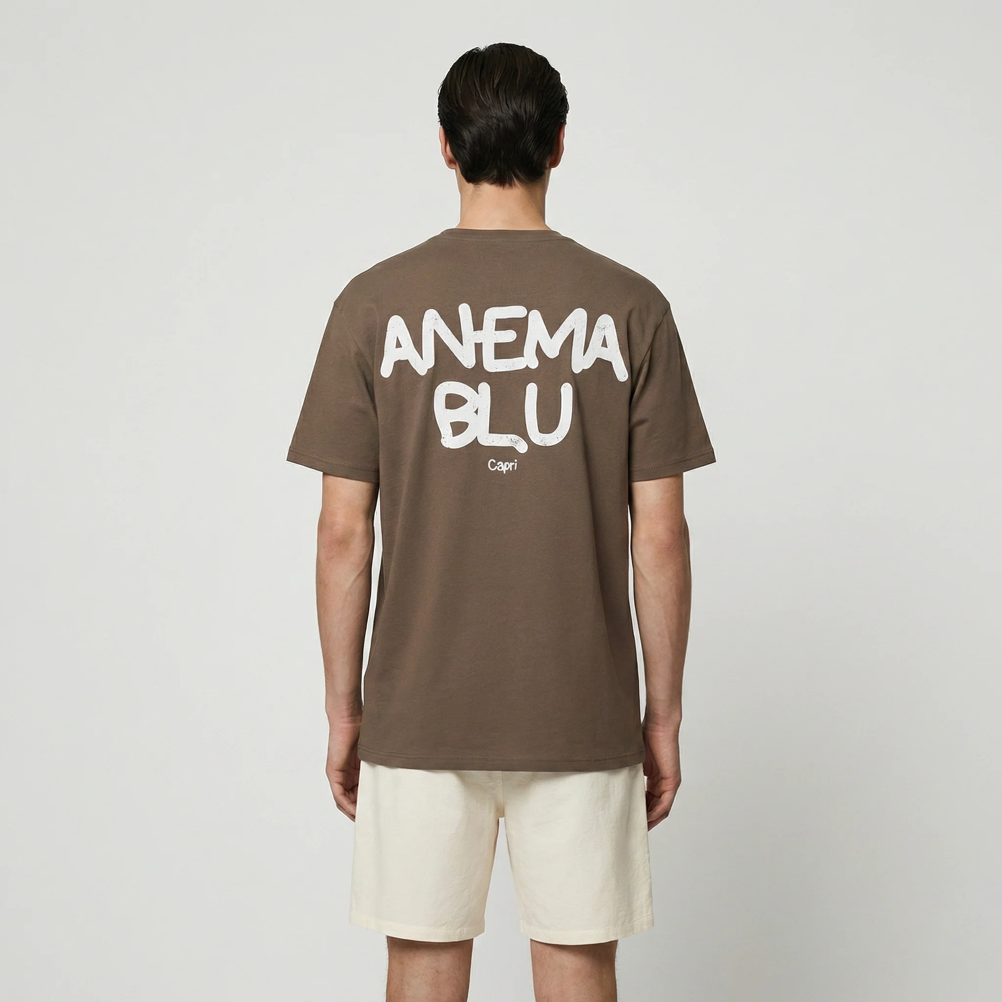 T-shirt girocollo con stampa spray effetto - Grigio fango - Image 4