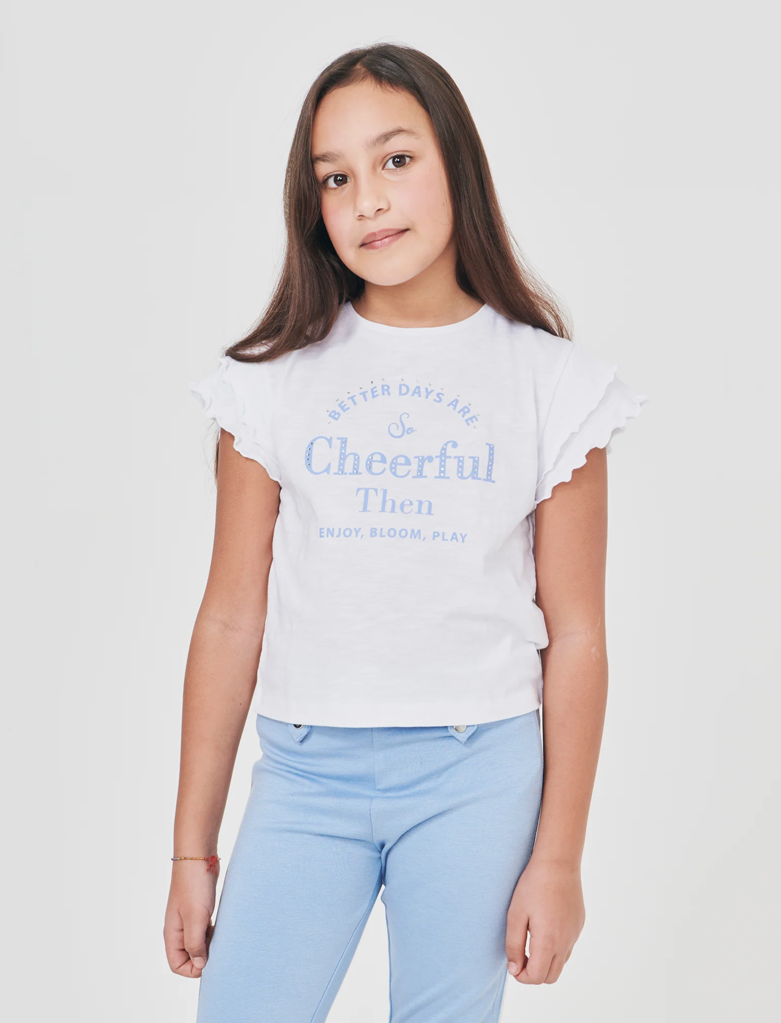 T-shirt girocollo con strass e stampa - Bianco