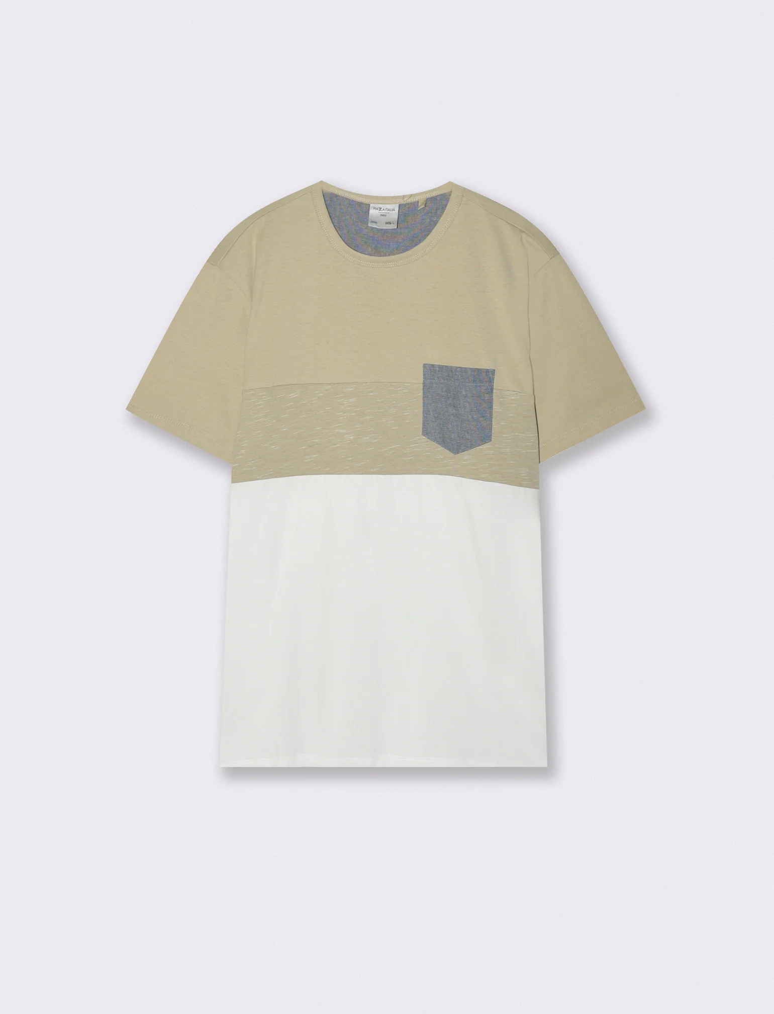 T-shirt girocollo con taschino denim - Grigio stone - Image 2