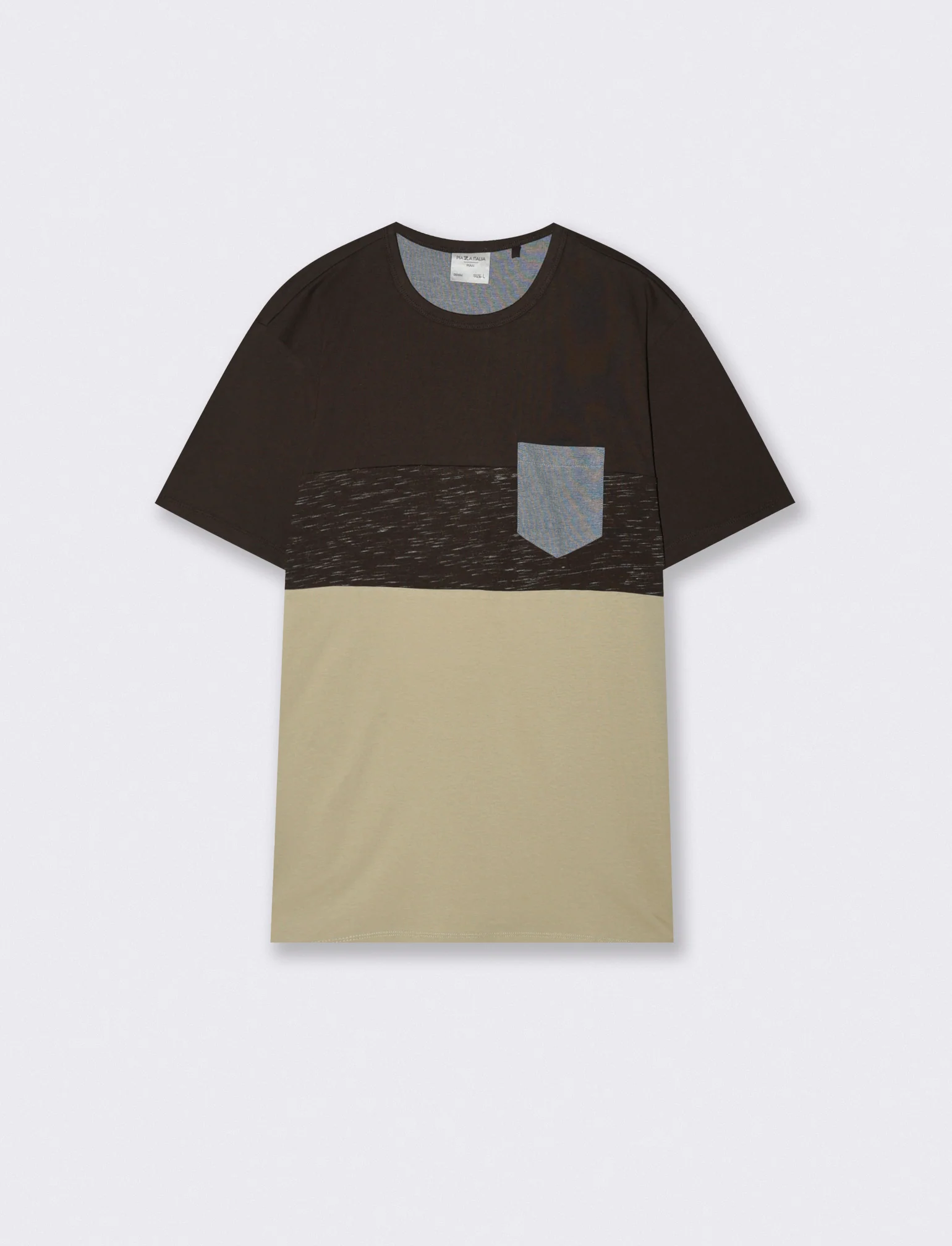 T-shirt girocollo con taschino denim - Moro