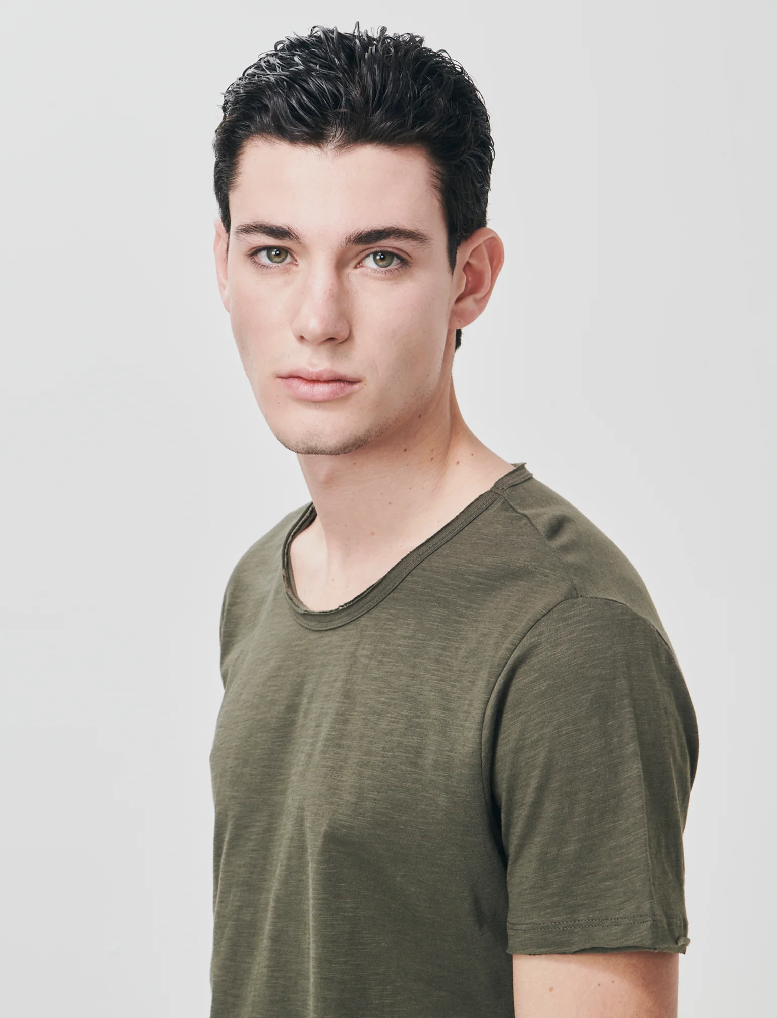 T-shirt girocollo cotone slub regular fit - Verde militare - Image 4