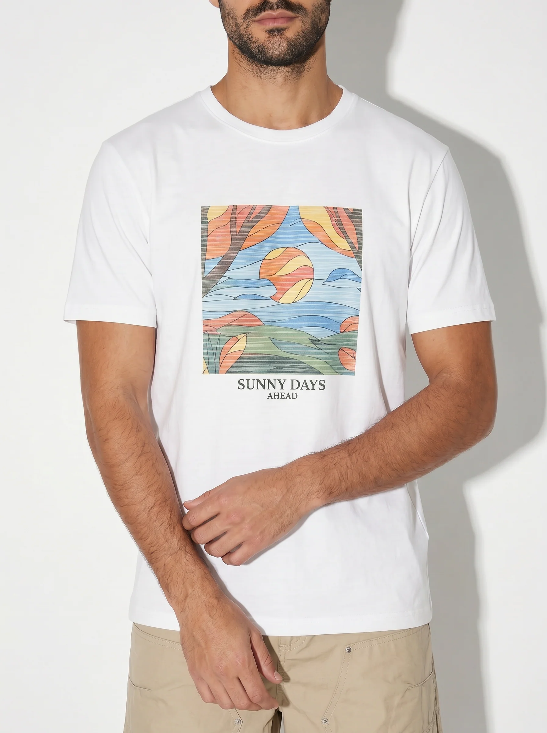 T-shirt girocollo effetto mosaico ricamato - Bianco
