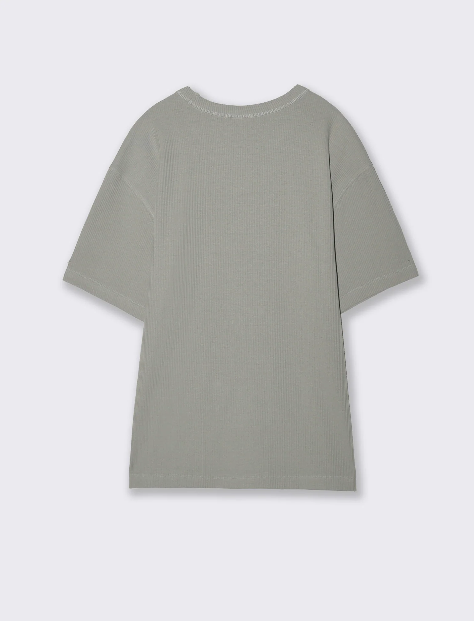 T-shirt girocollo in cotone a coste - Grigio - Image 2