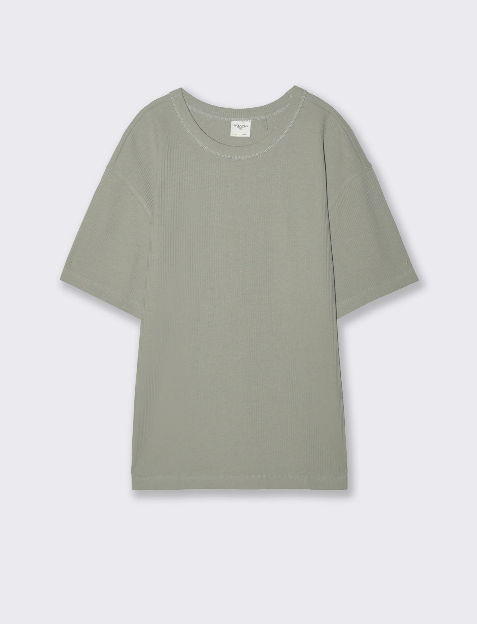 T-shirt girocollo in cotone a coste - Verde