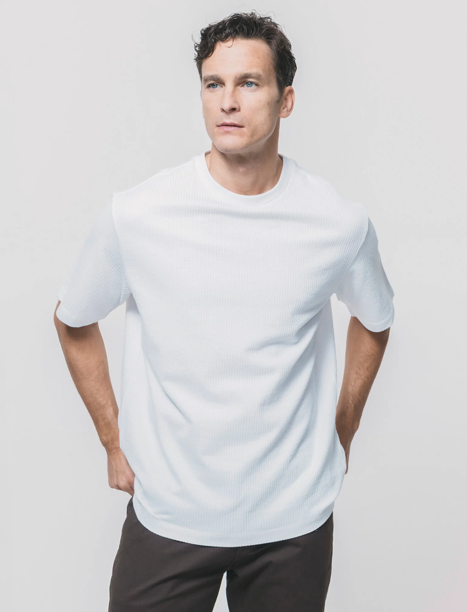 T-shirt girocollo in cotone jacquard - Bianco - Image 2