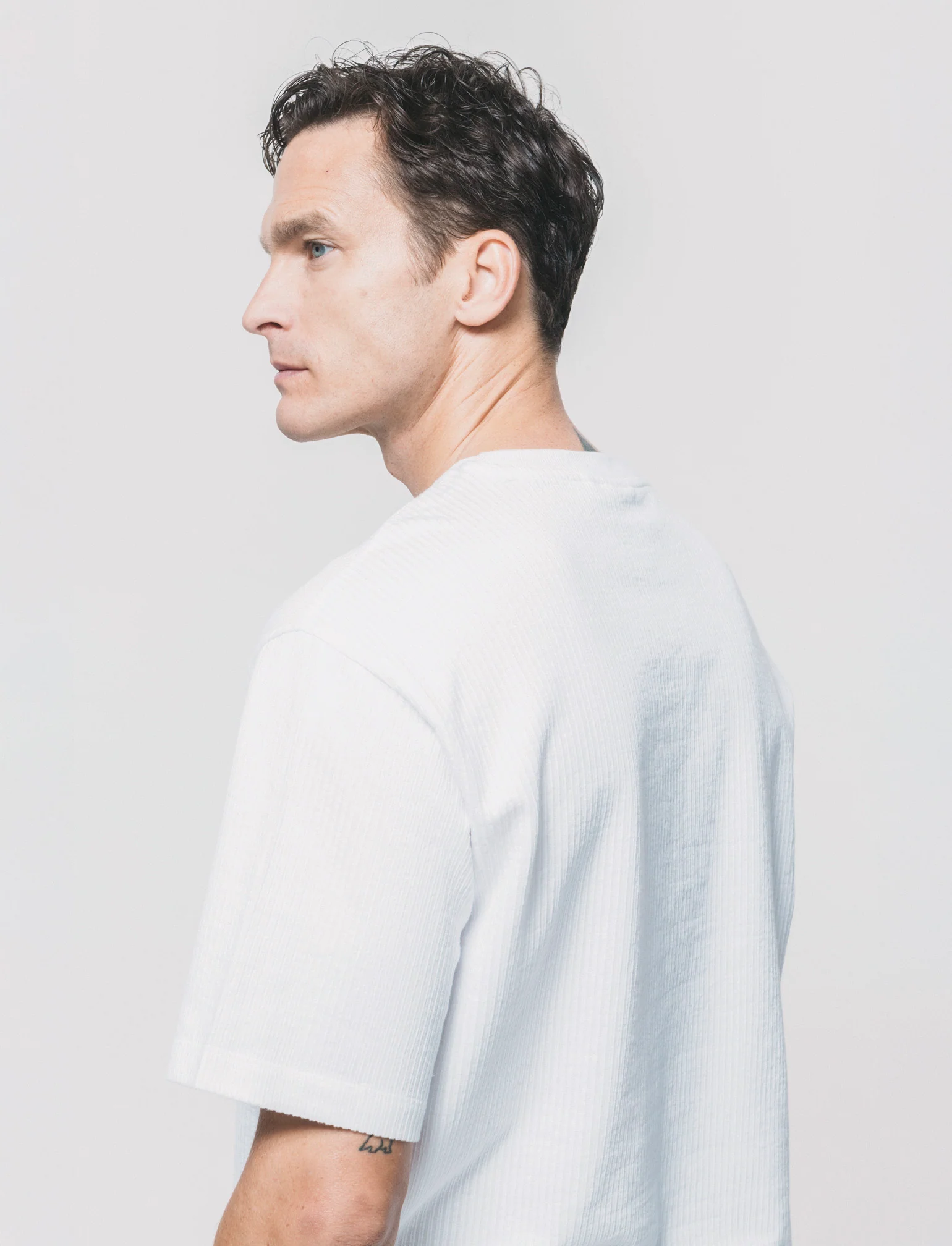 T-shirt girocollo in cotone jacquard - Bianco - Image 3