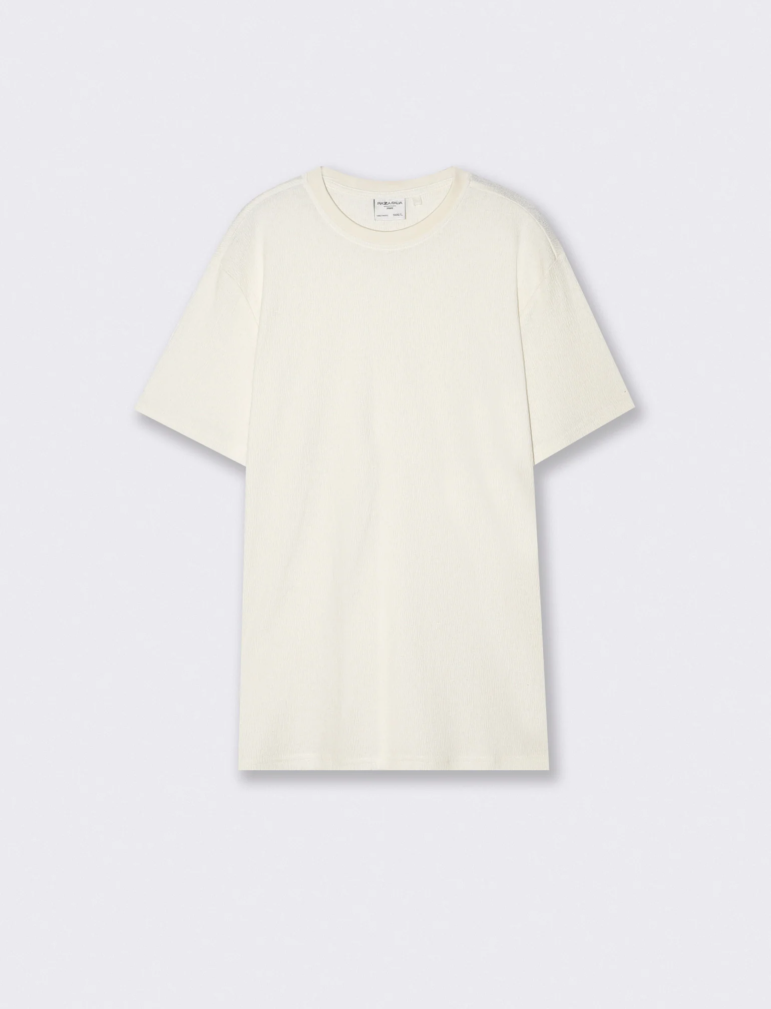 T-shirt girocollo in jacquard con maniche corte - Bianco sporco