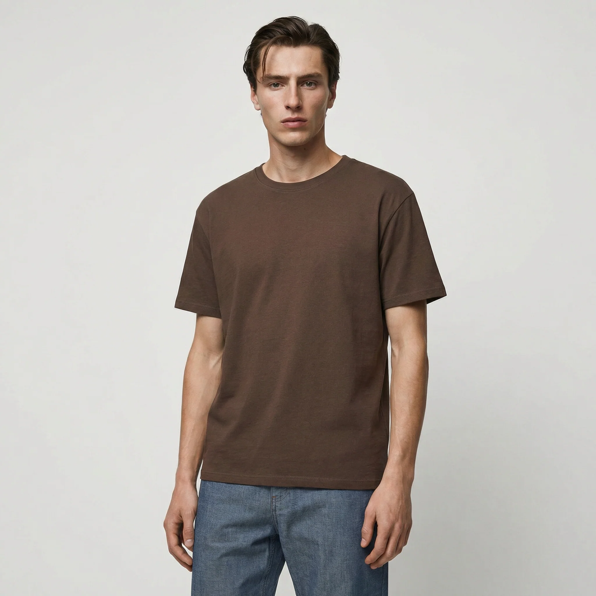 T-shirt girocollo in jacquard con maniche corte - Moro - Image 3