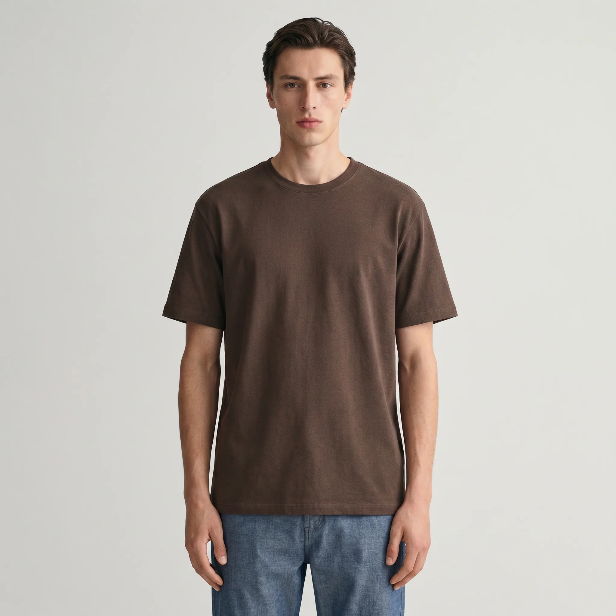 T-shirt girocollo in jacquard con maniche corte - Moro - Image 4