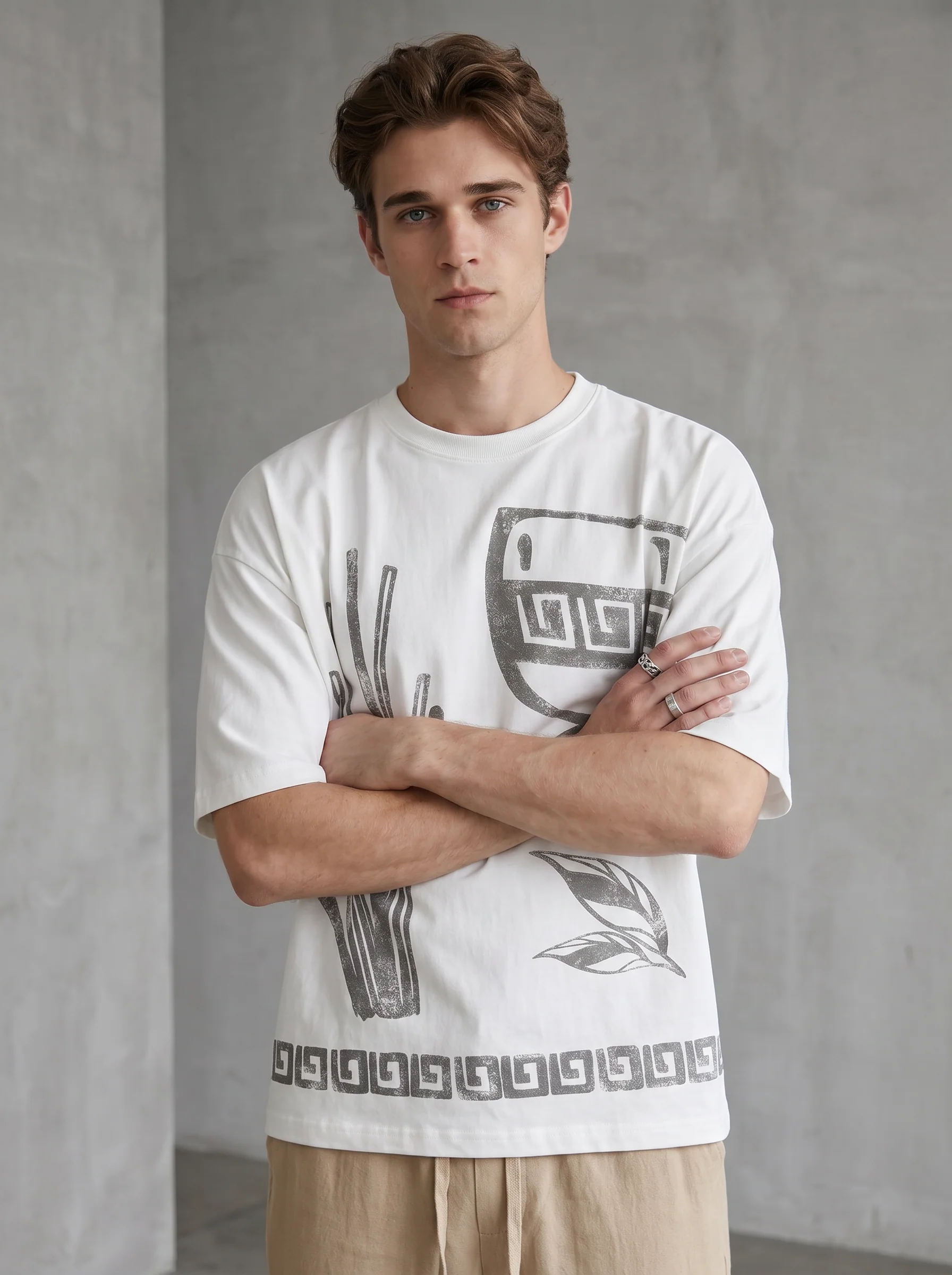 T-shirt girocollo in jersey stampato - Bianco - Image 3