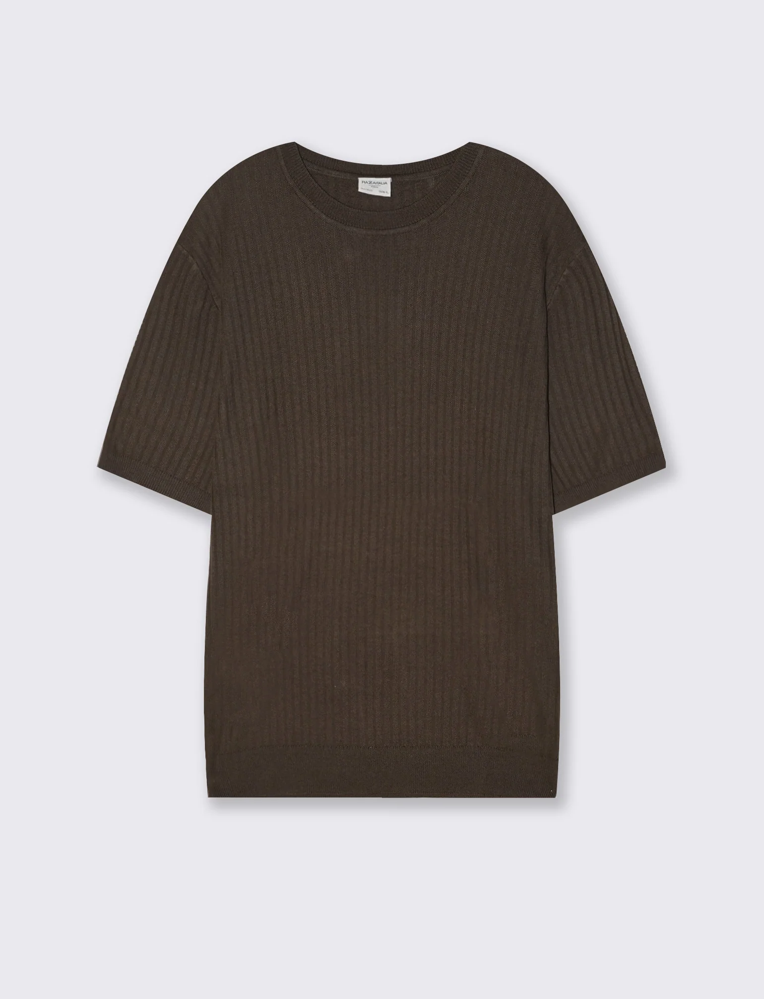 T-shirt girocollo in maglia a coste - Moro