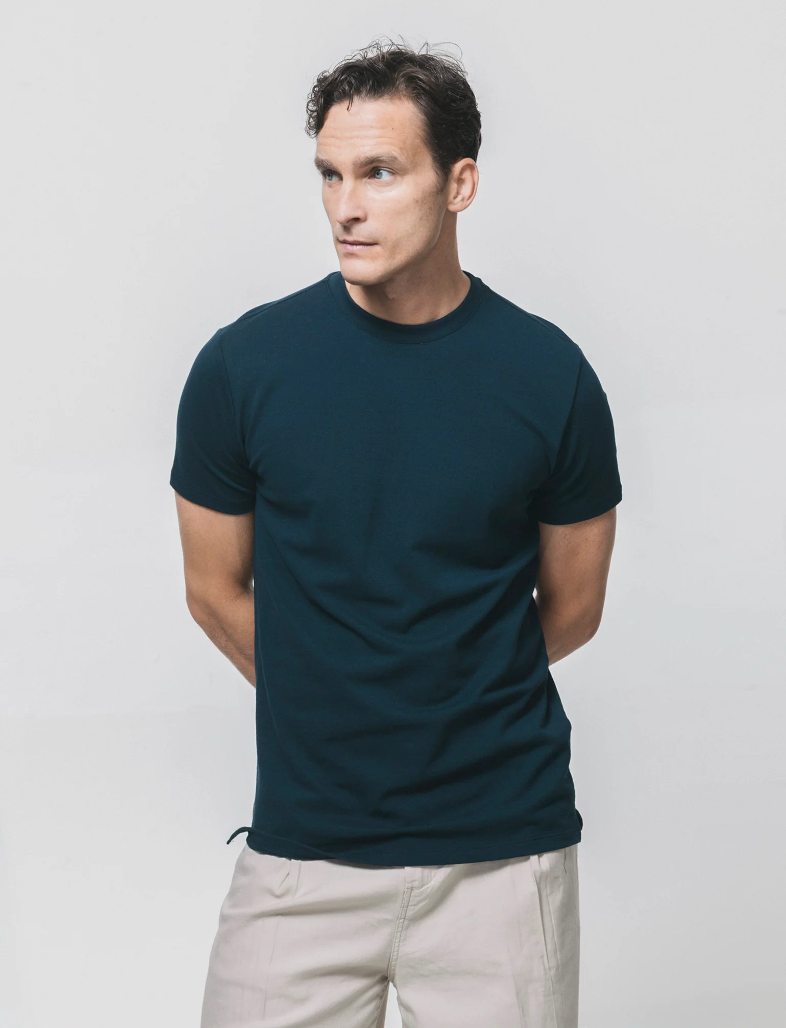 T-shirt girocollo in piquet premium - Blu - Image 4