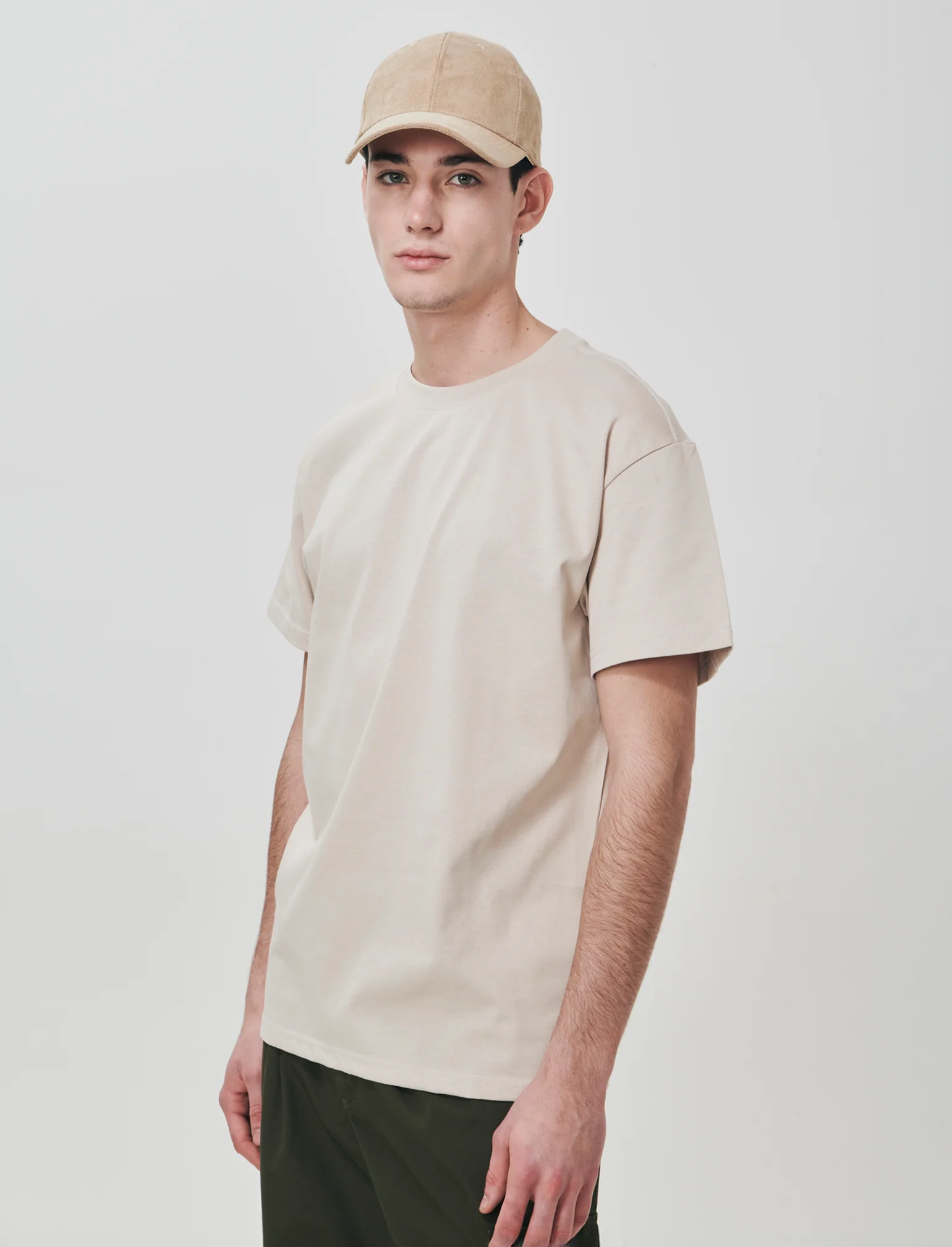 T-shirt girocollo in tessuto premium - Beige - Image 3